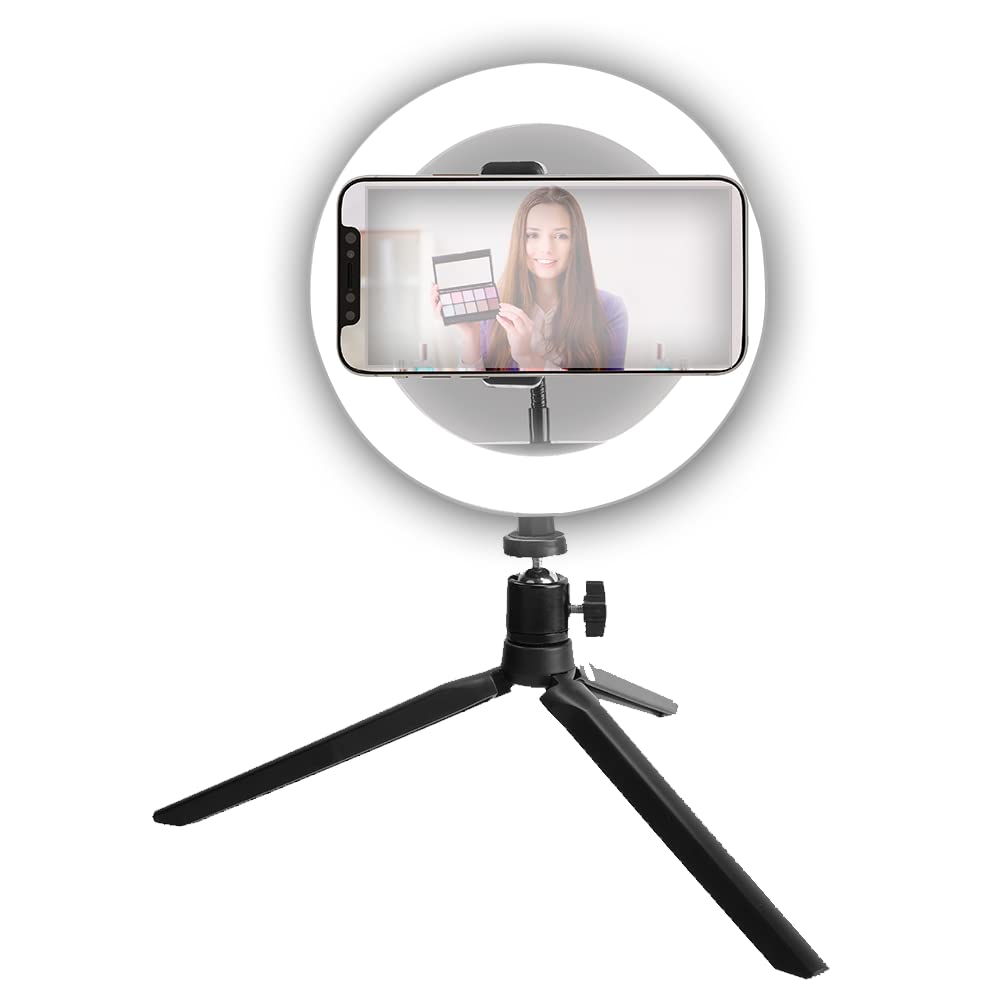 Vivitar 8 Inch LED Ring Light with Tripod Stand & Phone Holder - USB Powered Video Lighting for Streaming, Vlogging, Makeup Photography - Perfect for YouTube, TikTok Live, Zoom Meetings & Home Studio Setup (White)