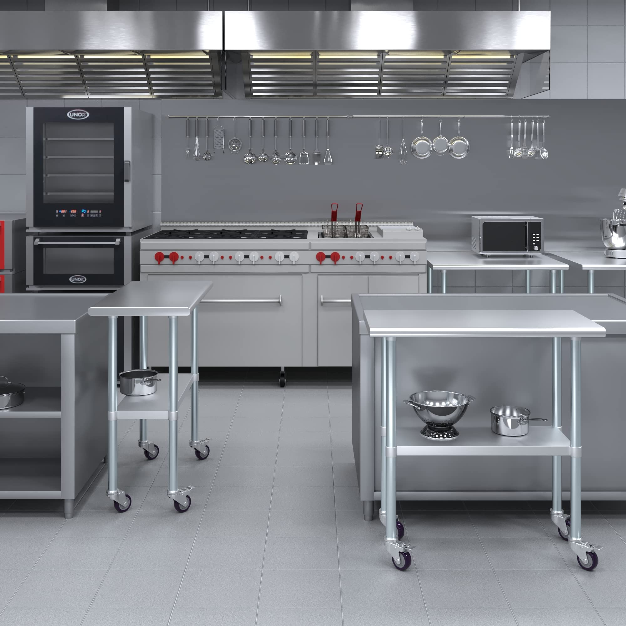 Stainless Steel Commercial Work Table with Undershelf & Wheels - 14x36 Inches, Heavy Duty Kitchen Prep Table, Restaurant Equipment for Food Prep, Cooking, Baking & Catering