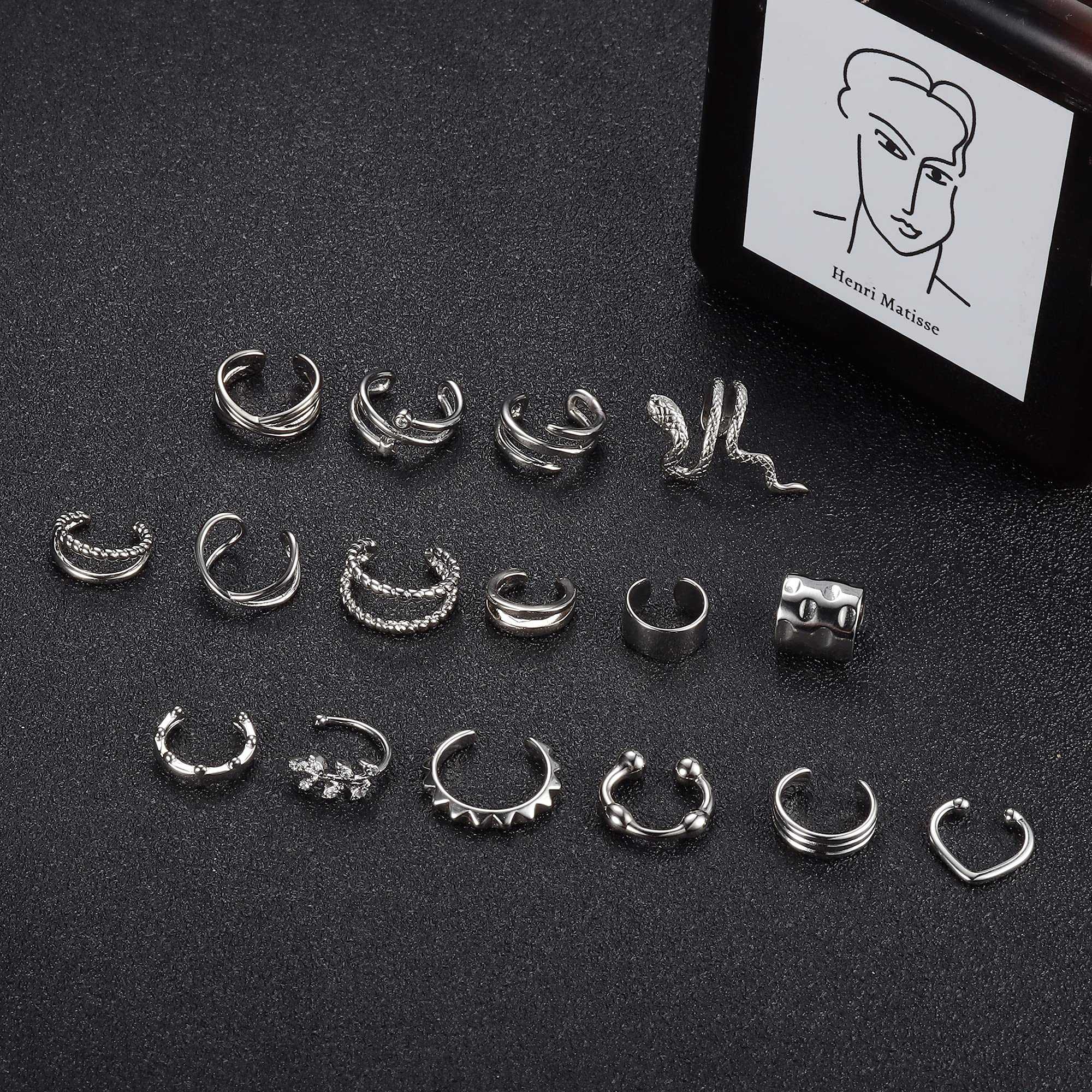 16Pcs Non-Piercing Ear Cuffs for Women & Men - Adjustable Clip-On Cartilage Helix Wrap Earrings Set | Trendy Fake Earrings for Parties, Weddings & Everyday Wear