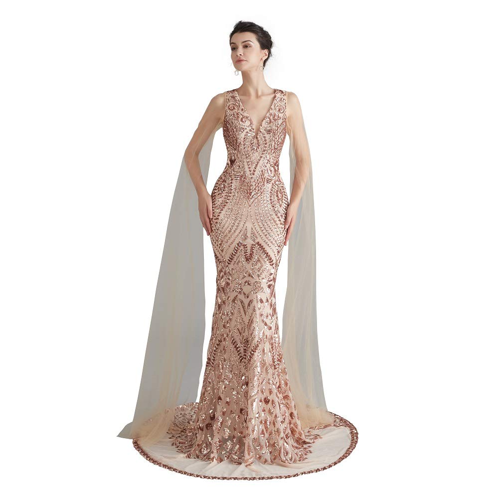 Engerla Sequin Prom Dress for Women - Elegant Silver Mermaid Evening Gown with V-Neck, Long Maxi Party Dress for Bridal, Homecoming, and Formal Events