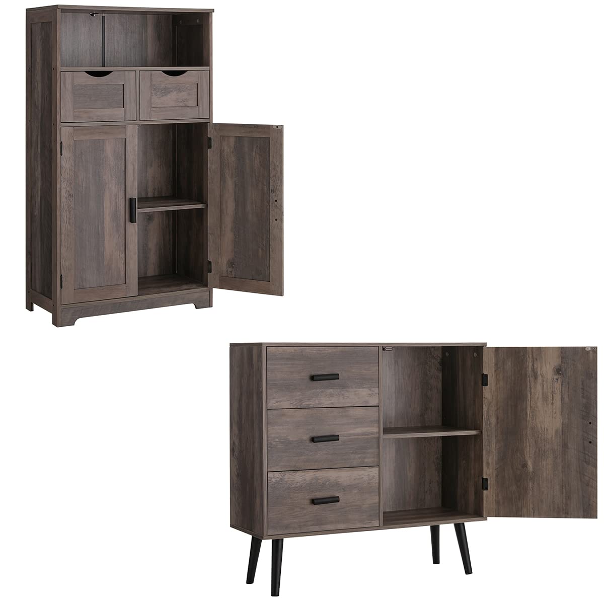 IWELL Storage Cabinet with Adjustable Drawers & Shelves for Living Room & Home Office