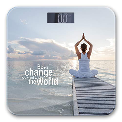 NDN LINE Digital Bathroom Scale with Positive Affirmations - Accurate Body Weight Scale for Home Use, Meditation, Beach & Yoga Enthusiasts - Perfect for Fitness Tracking and Wellness Routines