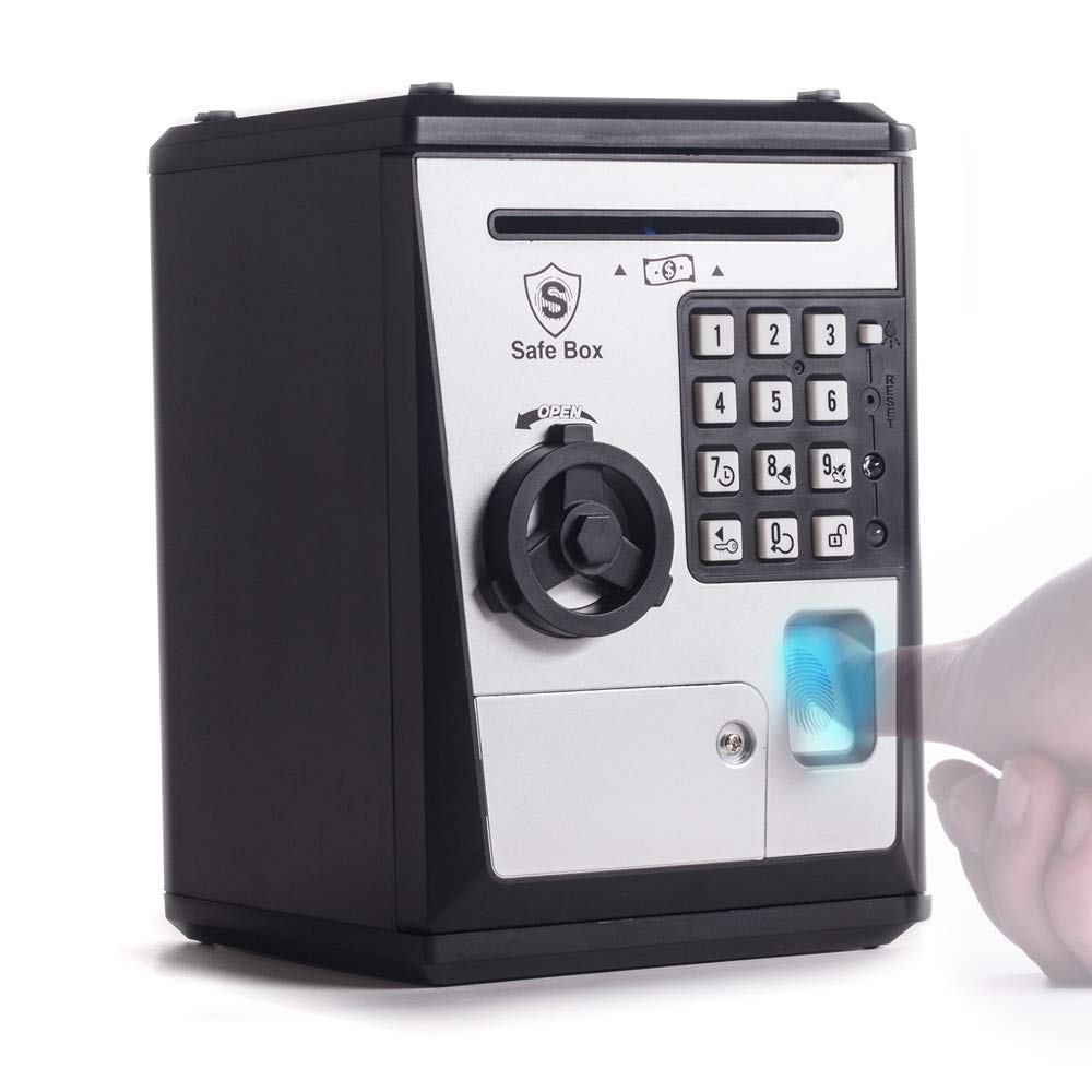 LIKE Toy Piggy Bank Safe Box - Fingerprint ATM Money Coin Savings Bank for Kids (Silver) | Fun Financial Learning Tool for Children's Allowance & Savings
