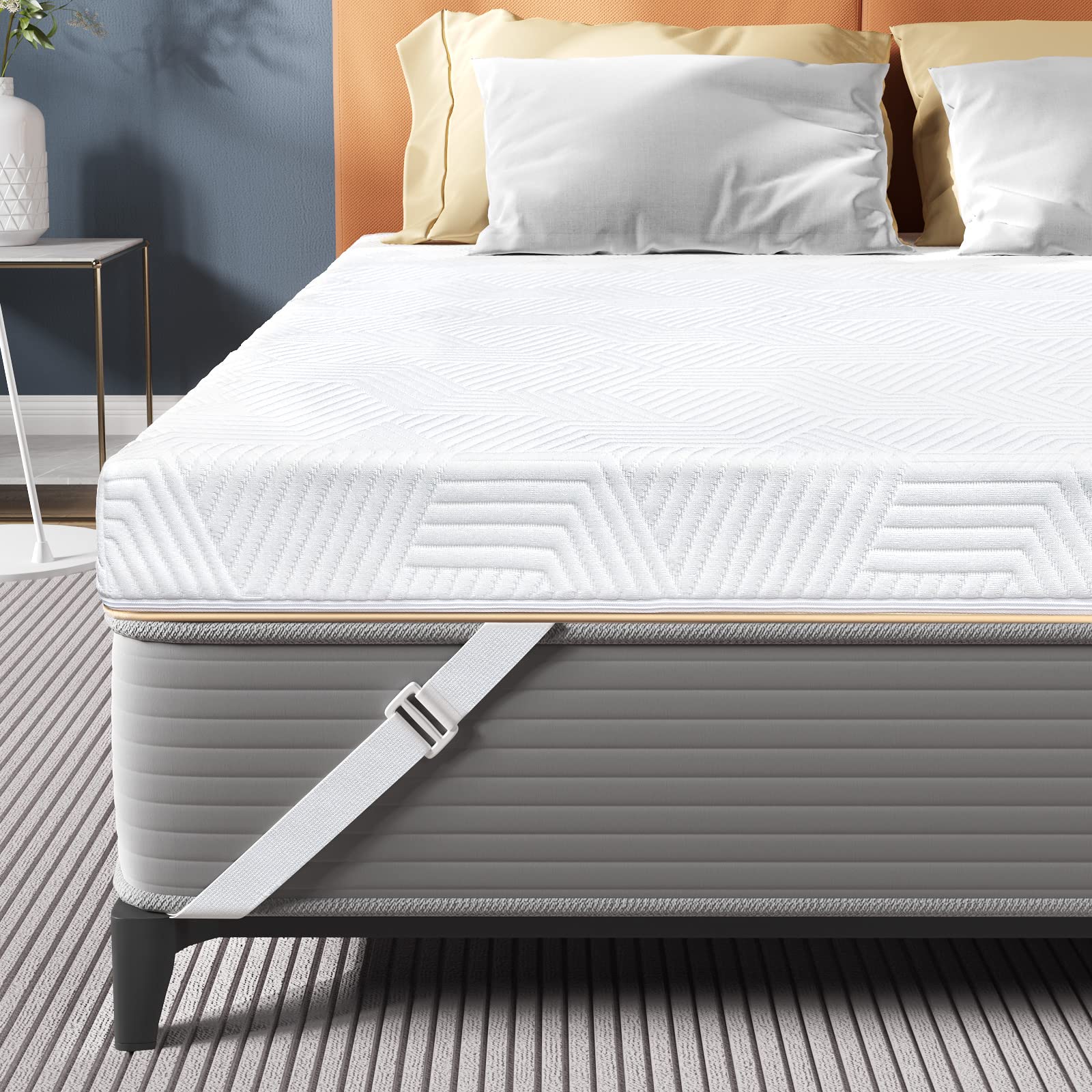 Koorlian 3 Inch Gel Infused Memory Foam Mattress Topper Queen Size - Cooling Bamboo Cover, Pressure Relief & CertiPUR-US Certified for Back Pain Relief - Perfect for Hot Sleepers & Side Sleepers in Bedrooms & Guest Rooms
