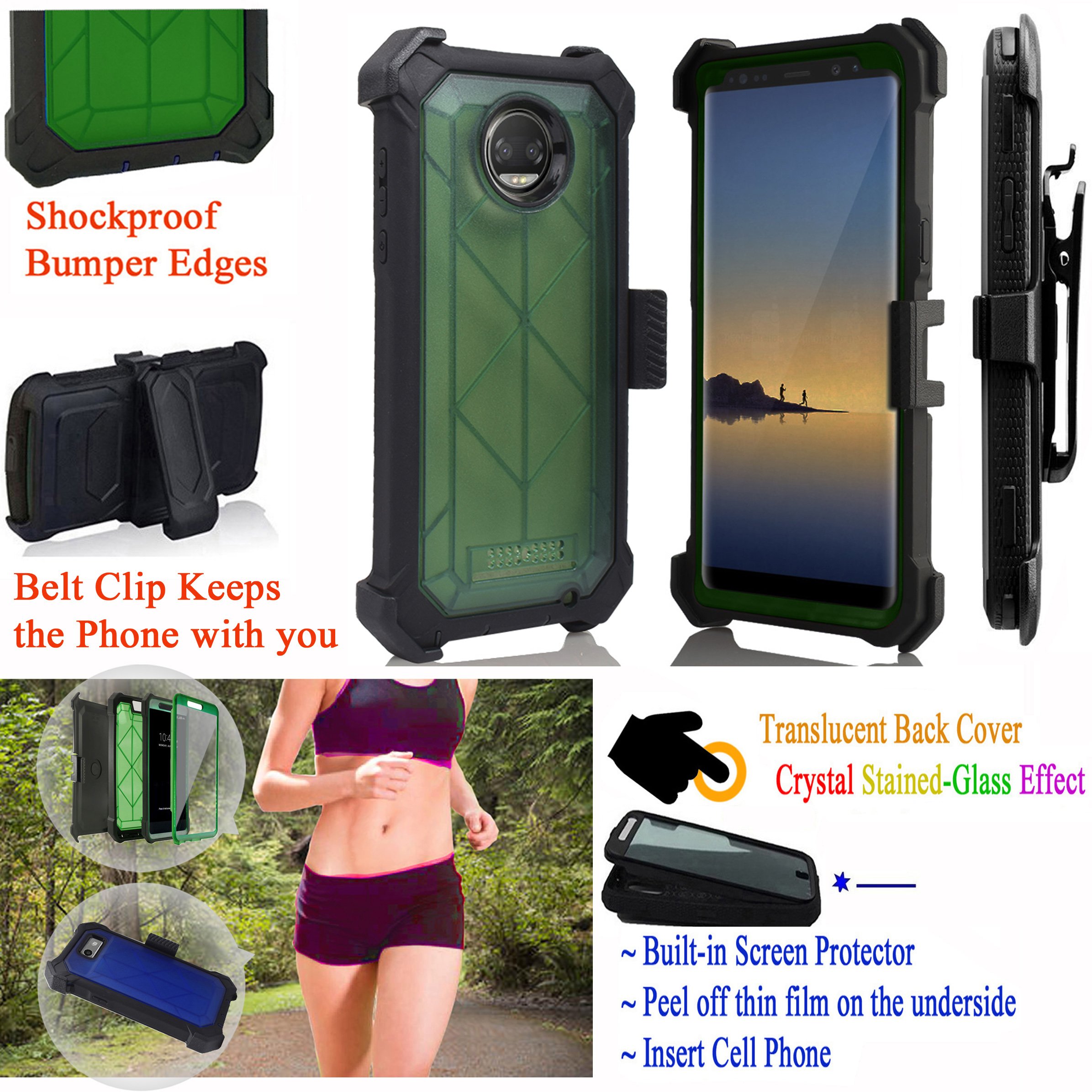 Shockproof Case for Moto Z2 Play/Force - Green for Outdoor Use