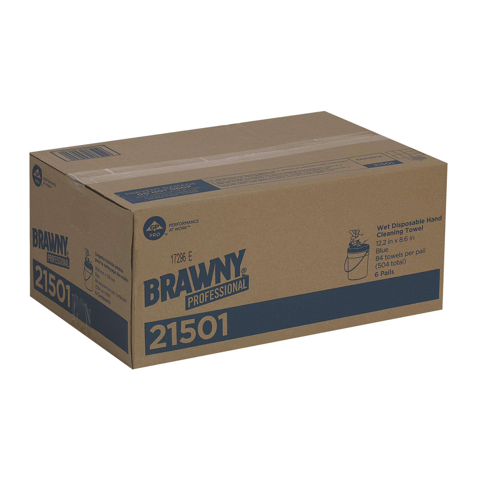 Brawny Professional Disposable Wet Wipes for Hands Cleaning - Blue, 84 Towels per Bucket, 6 Buckets per Case (8.6