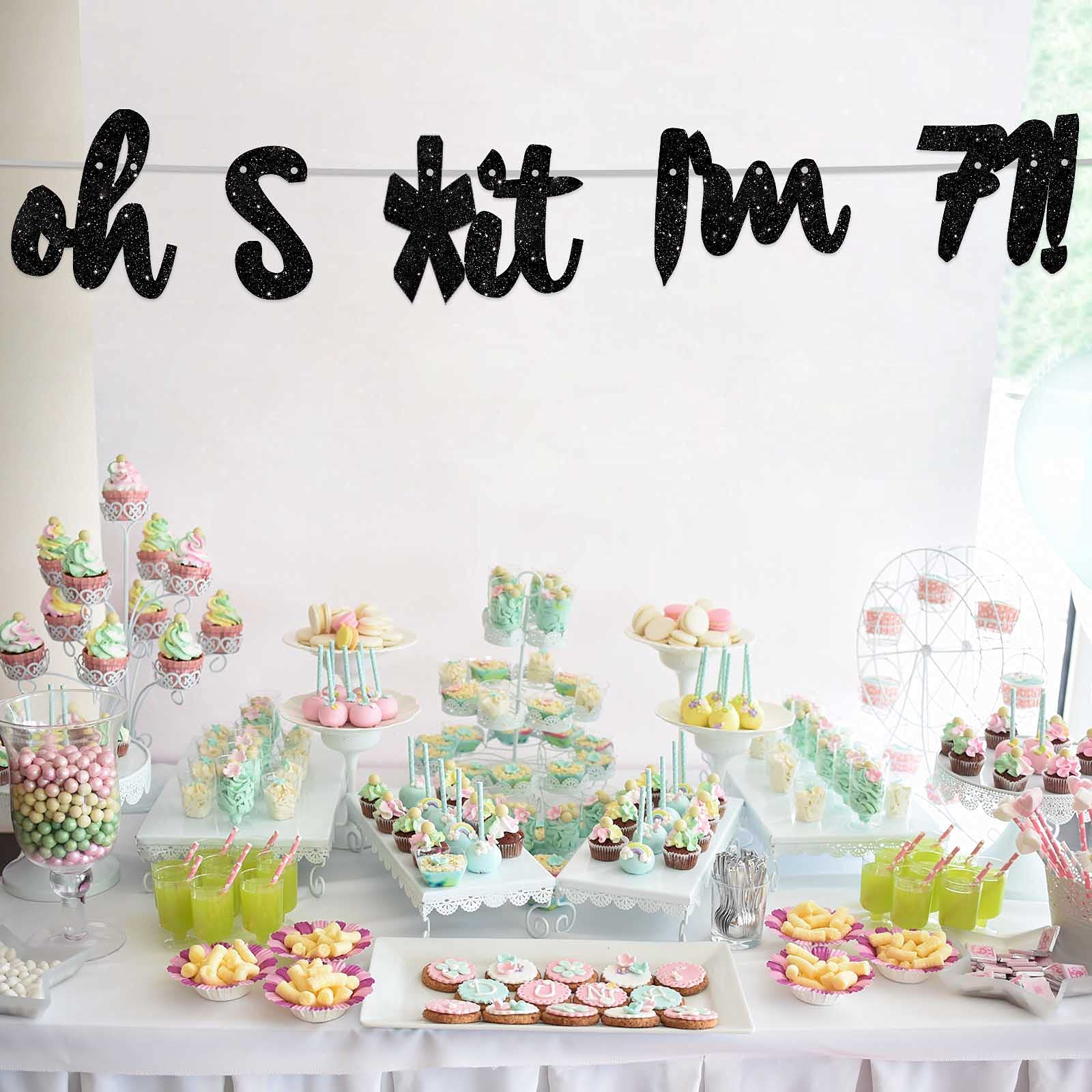 Happy 71st Birthday Banner - Glitter Black 'Oh I'm 71!' Backdrop Decor for Men & Women - 71st Birthday Party Photo Studio Props, Flags & Supplies - Perfect for Milestone Celebrations, Photo Booths & Themed Decorations