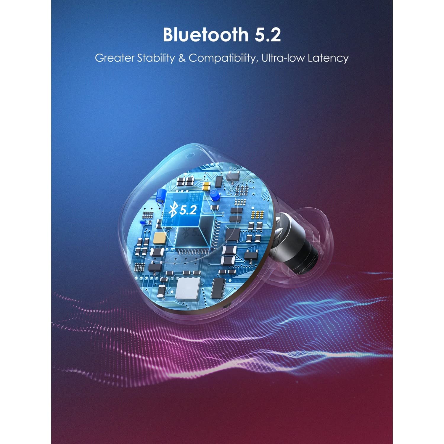Wireless Bluetooth Earbuds V5.2 with 4 Microphones, Ultra Lightweight Noise Cancelling Earbuds for Running, Workout & Commuting