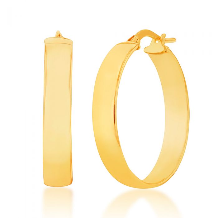 9ct Silver Filled Yellow Gold Plain 20mm Hoop Earrings for Women - Classic Everyday Jewelry for Casual & Formal Occasions