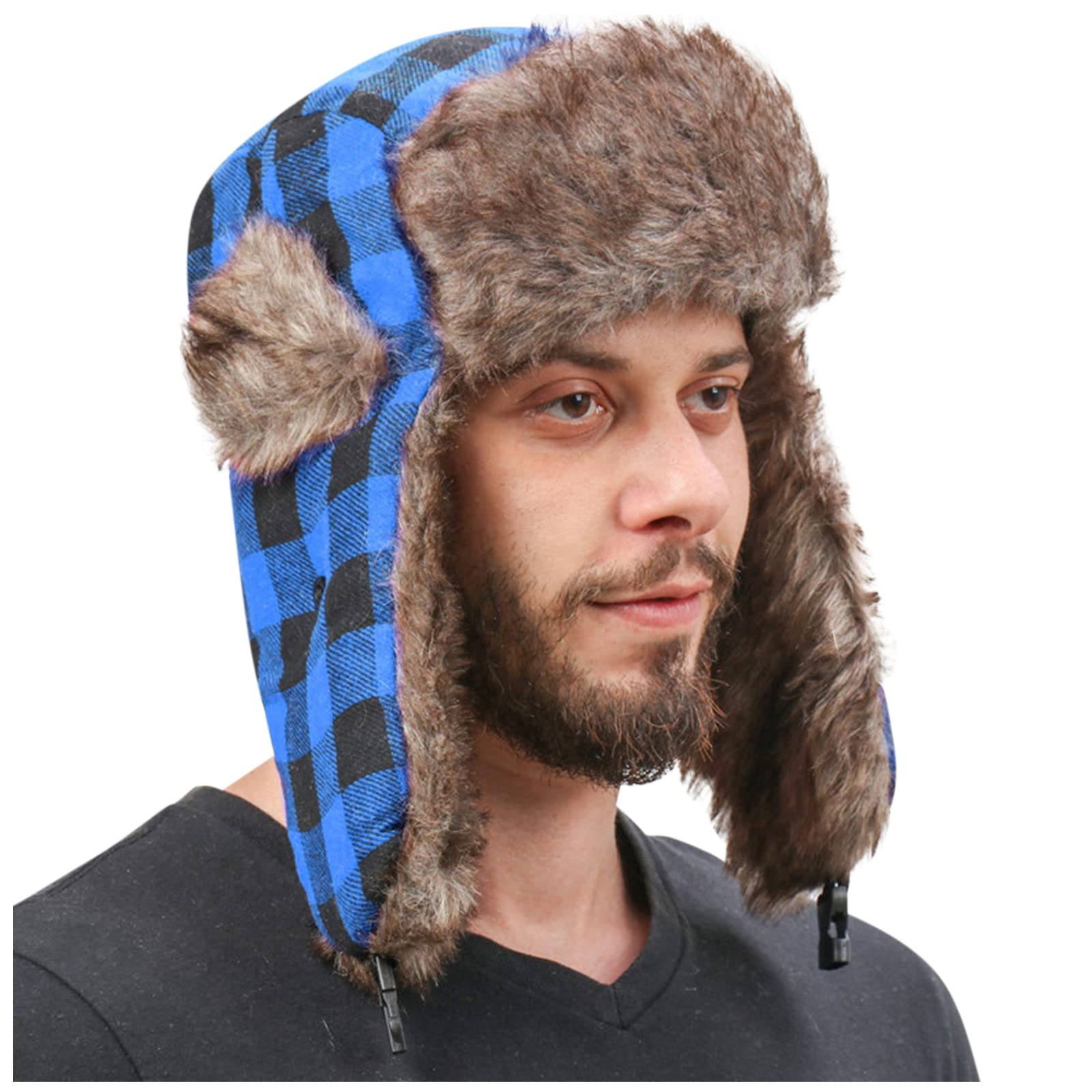 iCODOD Winter Hats for Men & Women - Fleece Lined Windproof Ski Beanie with Furry Trim, Plaid Christmas Design - Perfect for Skiing, Snowboarding & Cold Weather Outdoor Activities