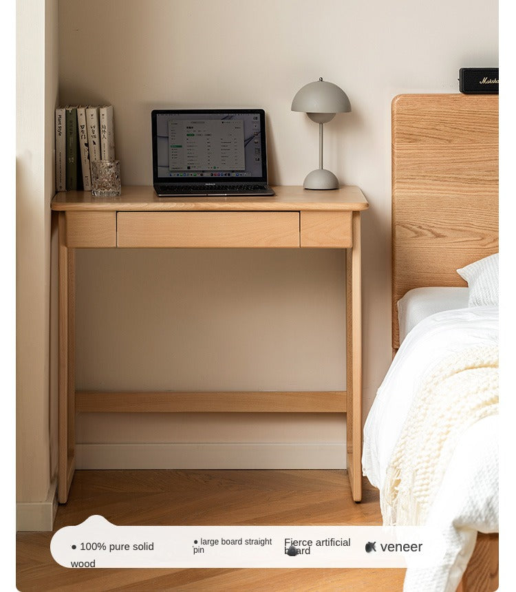 Solid Beech Wood Small Desk - Compact & Sturdy Home Office Desk for Study, Work, or Dorm Room - Perfect Workspace Solution for Small Spaces