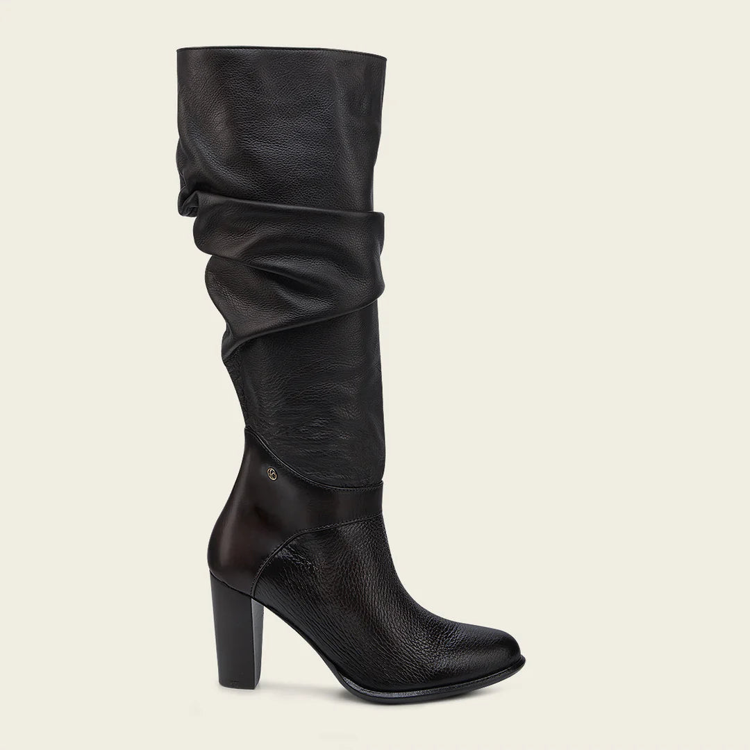 **Western Cowgirl Knee High Boots for Women - Genuine Wrinkled Cowhide Leather, Chocolate Brown - Perfect for Rodeo, Country Dancing & Cowboy Fashion**