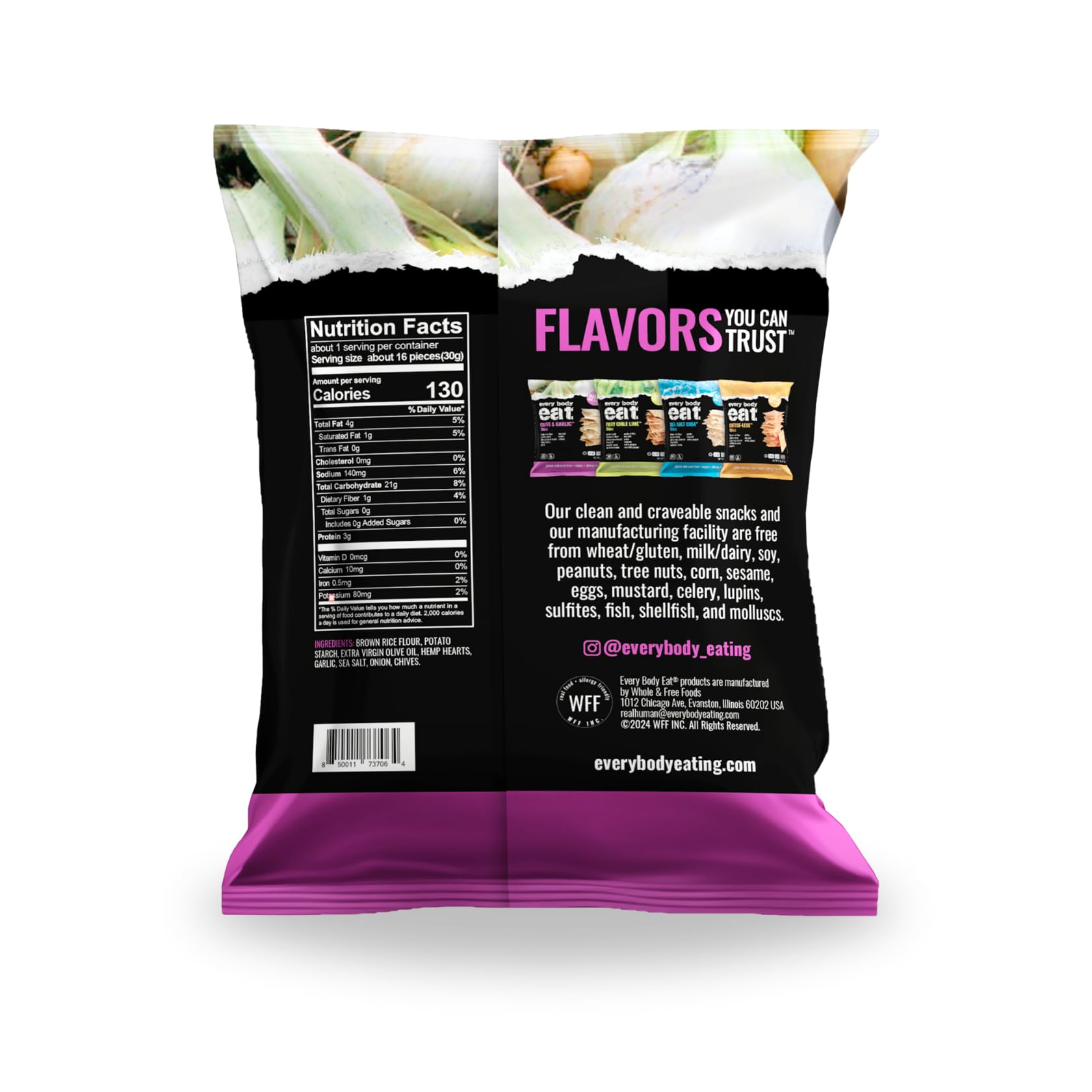 Every Body Eat Snack Thins - Chive & Garlic Flavor | Gluten Free, Dairy Free, Vegan | Perfect for School Lunches, Office Snacks & On-the-Go (20 Single Serve Packs)