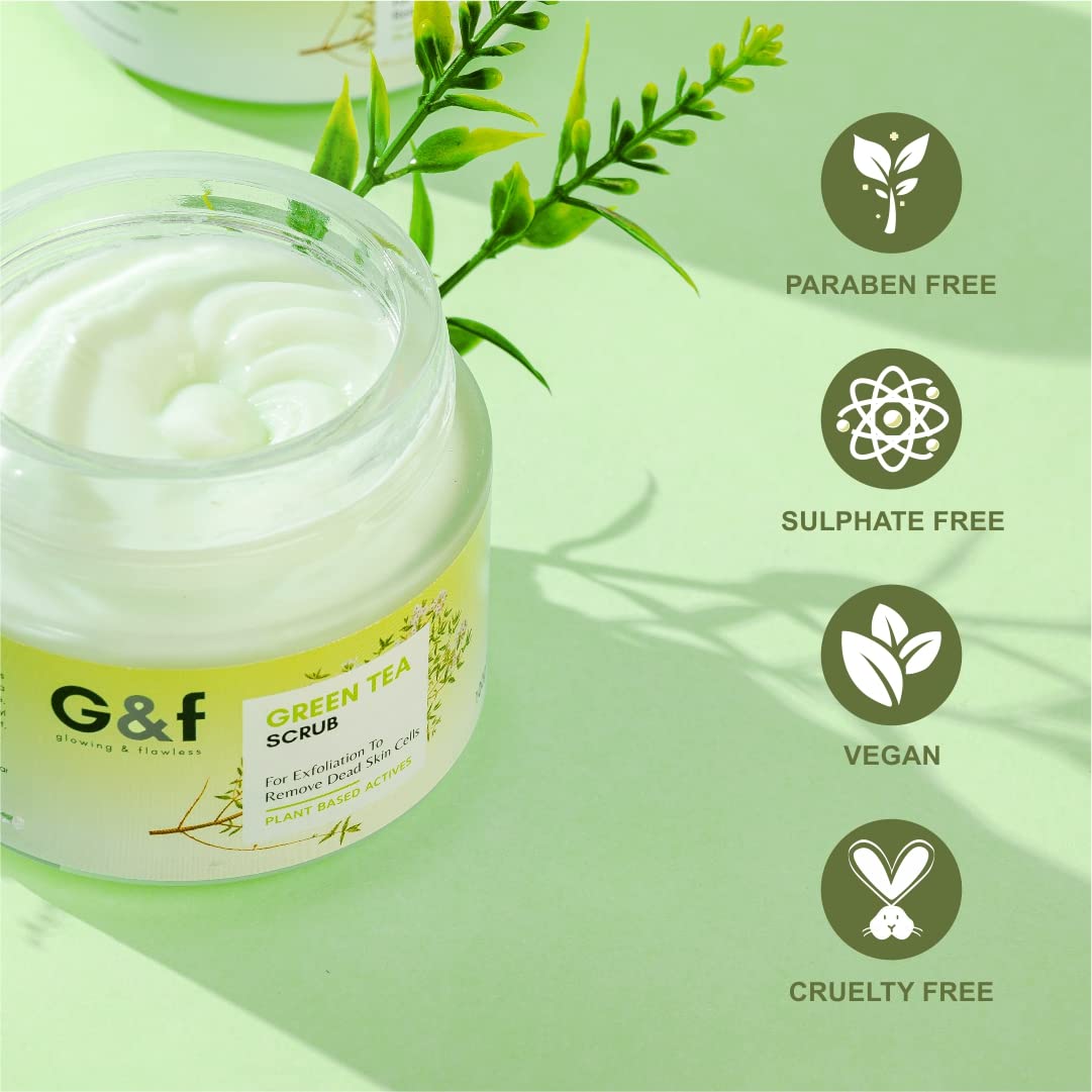 G&F Green Tea Anti-Acne Face Scrub with Beeswax, Aloe Vera & Bearberry Extract | 99.9% Acne Germ Killer | Exfoliating, Pimple Reduction & Oil Control for Soft Smooth Skin | Men & Women | Perfect for Daily Skincare & Post-Workout Cleansing