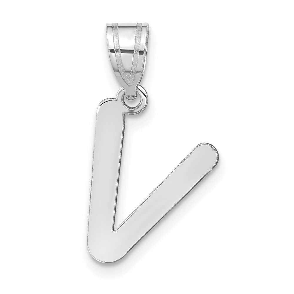 14K White Gold Polished Bubble Letter V Initial Pendant Necklace for Women - Elegant Personalized Jewelry Gift for Birthday, Anniversary & Valentine's Day
