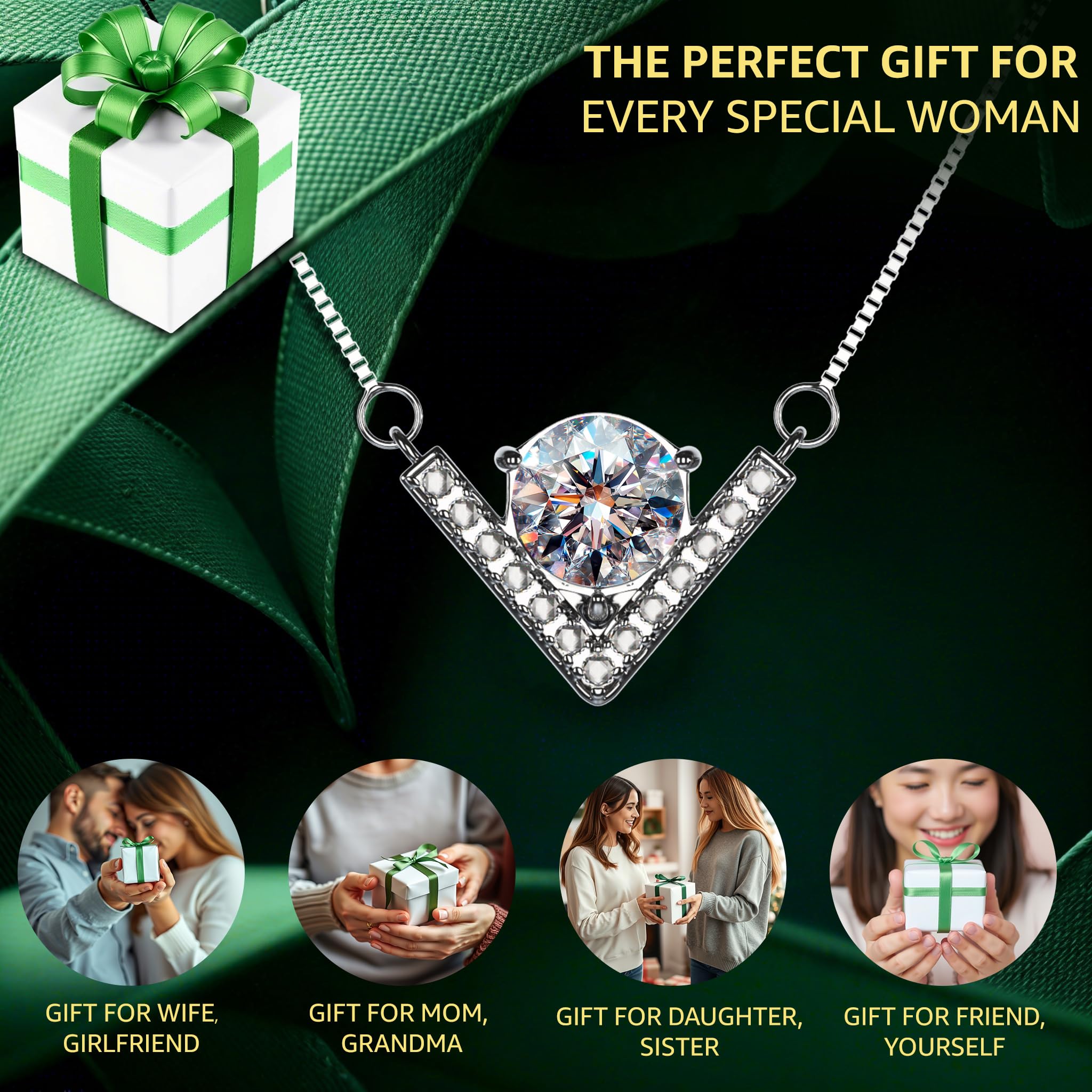 1-3 Carat Moissanite Pendant Necklace for Women - Elegant Jewelry Gift for Wife, Her, Mom - Perfect for Birthday, Anniversary, Valentine's Day & Special Occasions