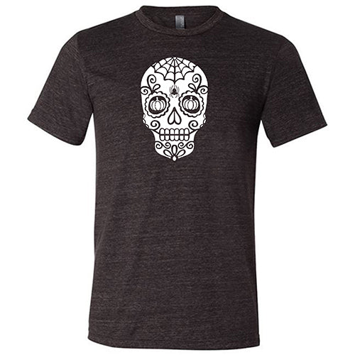 Skull With Pumpkin Eyes T-Shirt - Unisex Halloween Graphic Tee for Men & Women - Perfect for Spooky Parties, Costume Outfits & Fall Festivals
