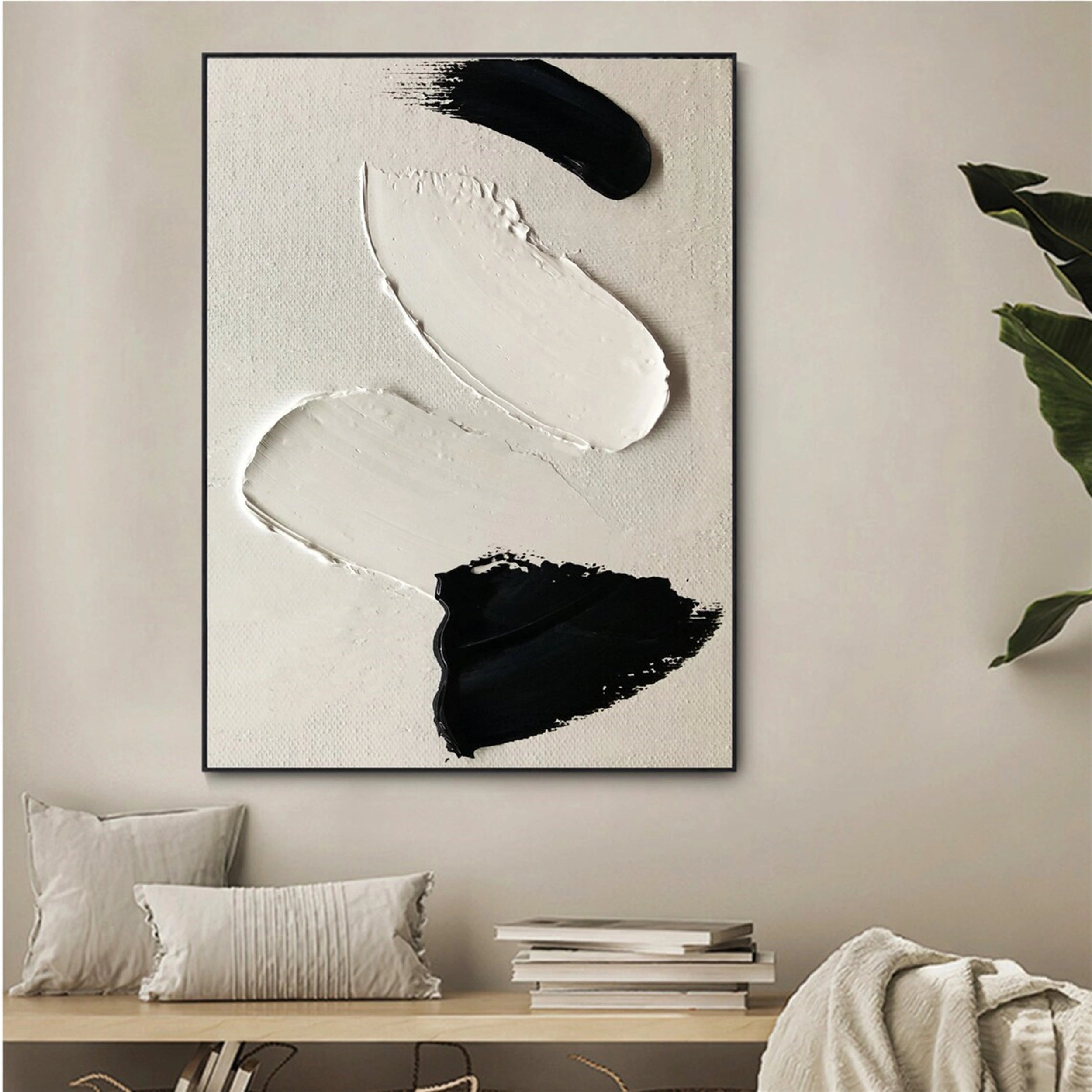 White & Black Minimalist Textured Painting Canvas - Abstract Wall Art for Modern Home & Office Decor #MM138 | Perfect for Living Room, Bedroom & Gallery Display