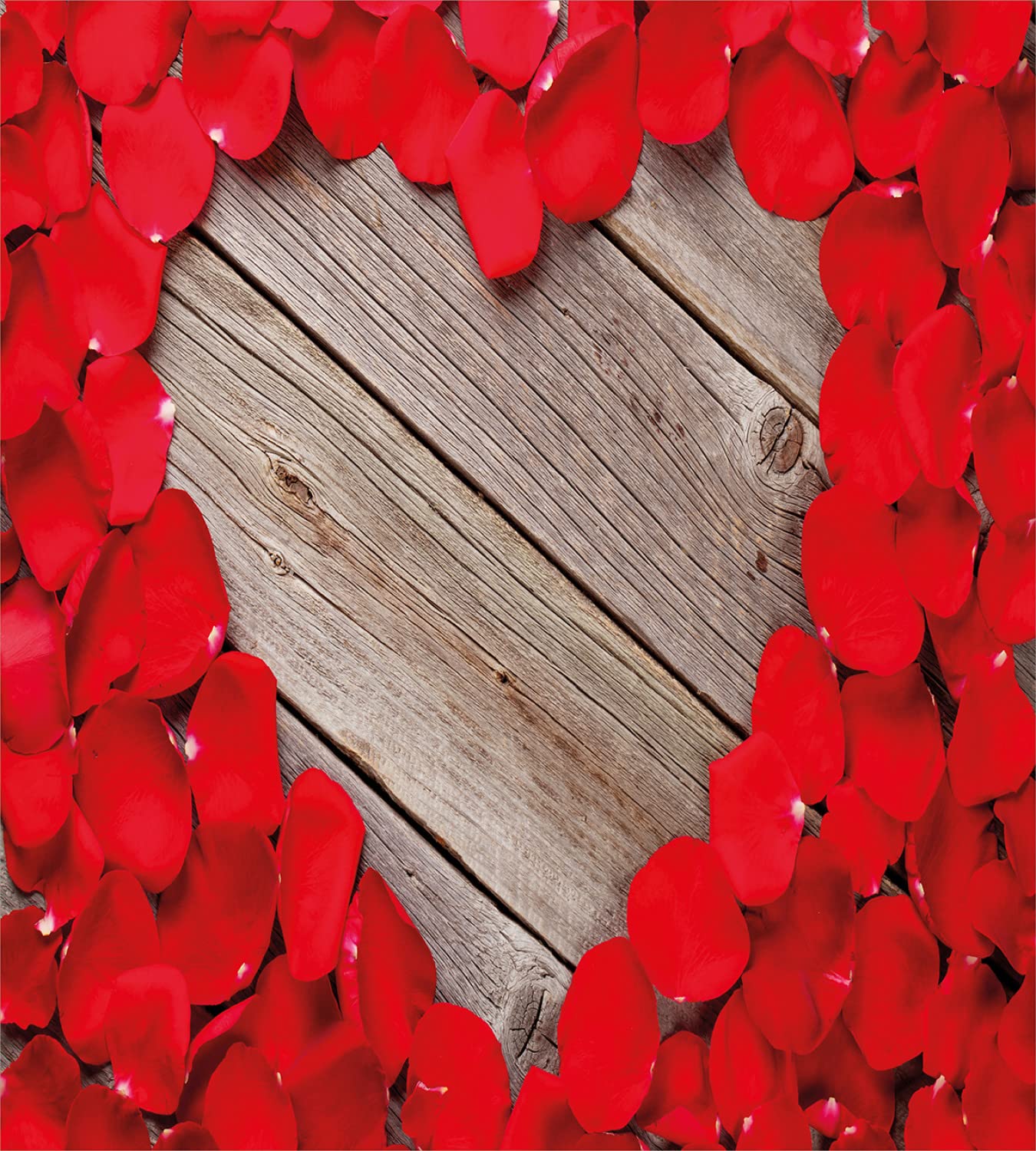 Ambesonne Rose Duvet Cover Set - Vibrant Red Rose Petals Heart Design on Wood Planks, Romantic Bedding Set with 2 Duvet Covers & 2 Pillowcases, Twin Size (2-Pack, Vermilion/Cocoa) - Perfect for Valentine's Day, Anniversary Gifts & Master Bedroom Decor
