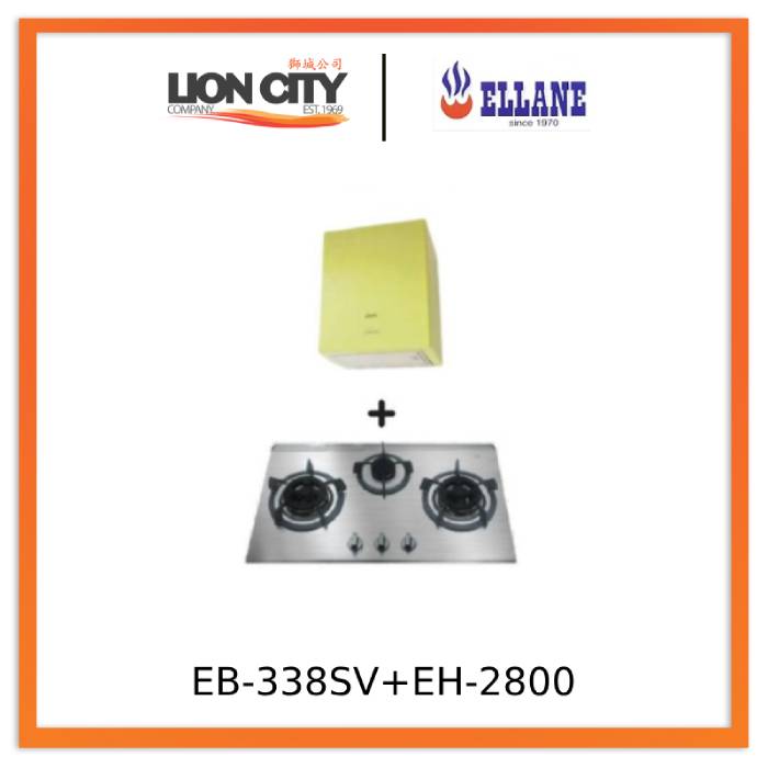 Ellane EH 2800 45cm Stainless Steel Box Hood with EB 338SV 76cm 3-Burner Gas Stove - Modern Kitchen Ventilation & Cooking Solution for Home Chefs