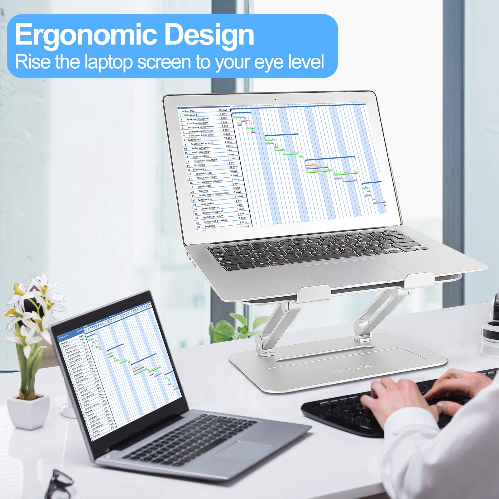 Adjustable Aluminum Laptop Stand for Desk - Ergonomic Computer Riser Holder Compatible with MacBook Air/Pro, Ultrabooks & All 11-17 Inch Laptops (Silver) | Perfect for Home Office, Gaming Setup & Workspace Ergonomics