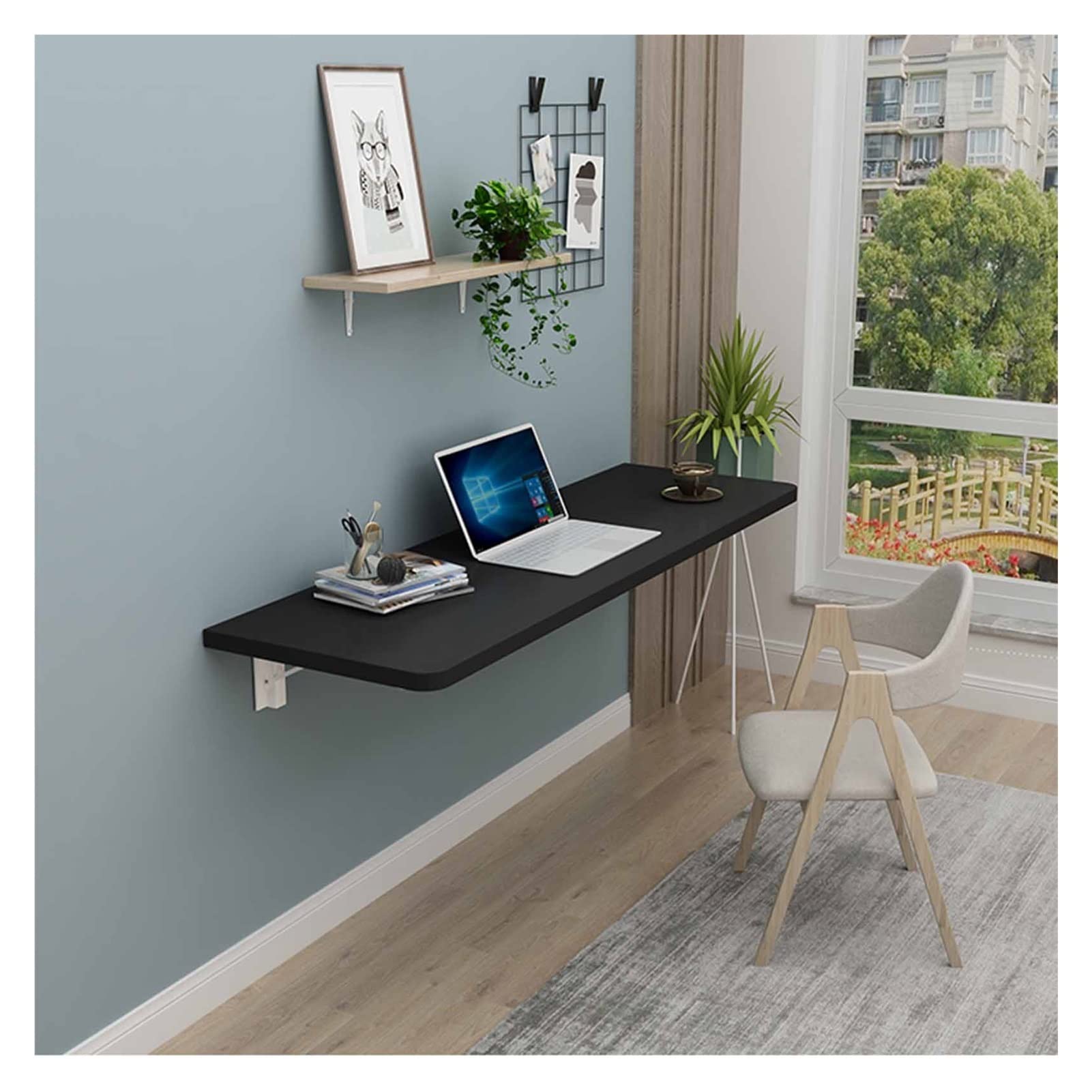 Space Saving Wall-Mounted Drop-Leaf Folding Table - 120x40cm Floating Laptop Desk for Study, Bedroom, Bathroom | Perfect for Small Apartments, Dorm Rooms & Home Offices (Color A, 47.24x15.75in)