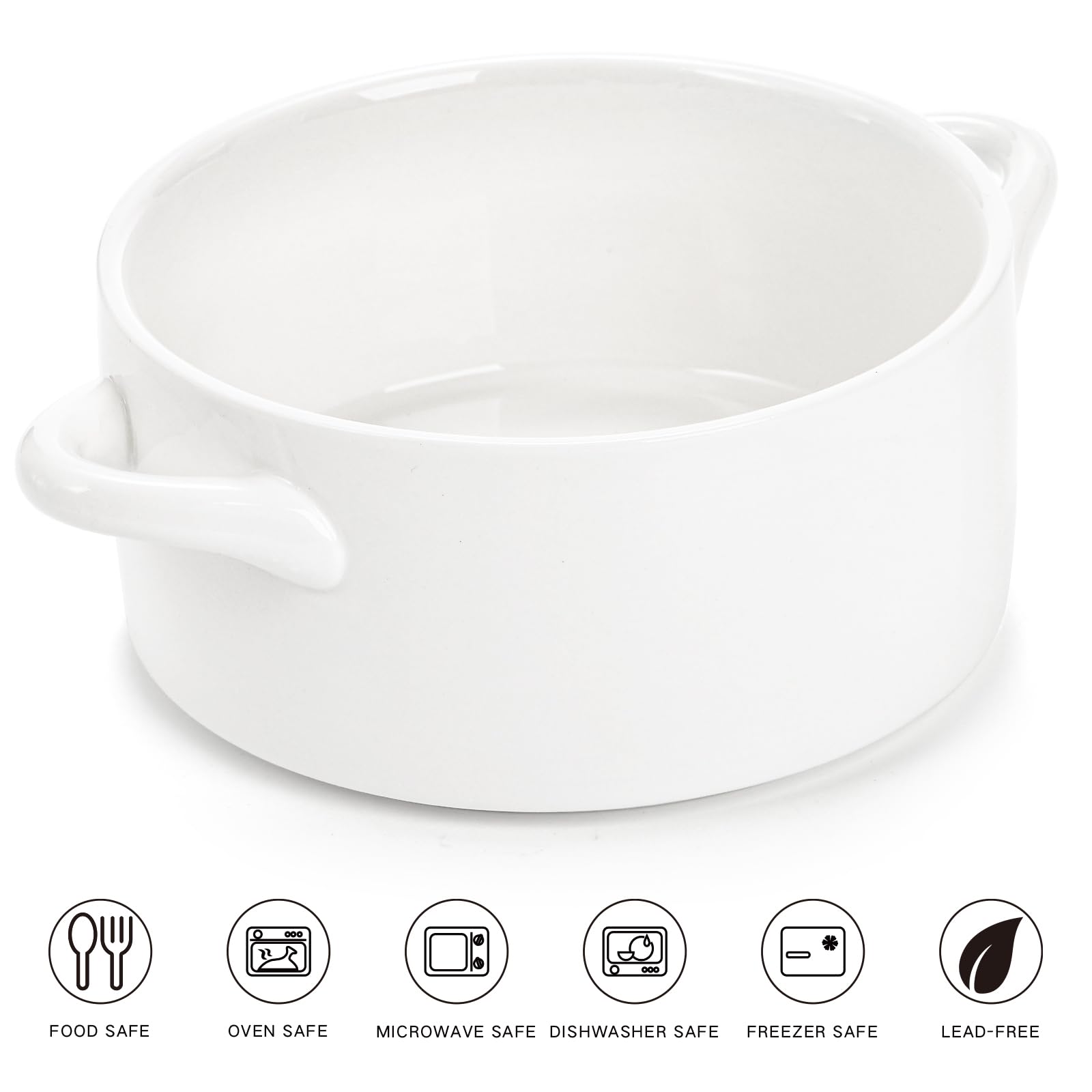 SOUJOY 6 Pack French Onion Soup Bowls - 22Oz Porcelain Serving Bowls with Handles, Oven Safe Crocks for Soup, Cereal, Chili, Pot Pie & Beef Stew - Perfect for Baked Dishes, Restaurant Serving & Family Dining