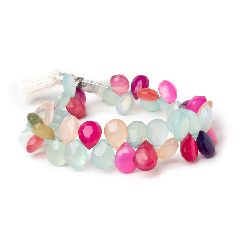 10x8mm & 12x9mm Multi-Color Chalcedony Faceted Pear Beads - 46pcs 7.5 Inch Strand for Jewelry Making, DIY Bracelets & Necklaces - Perfect for Beading Crafts and Gemstone Designs