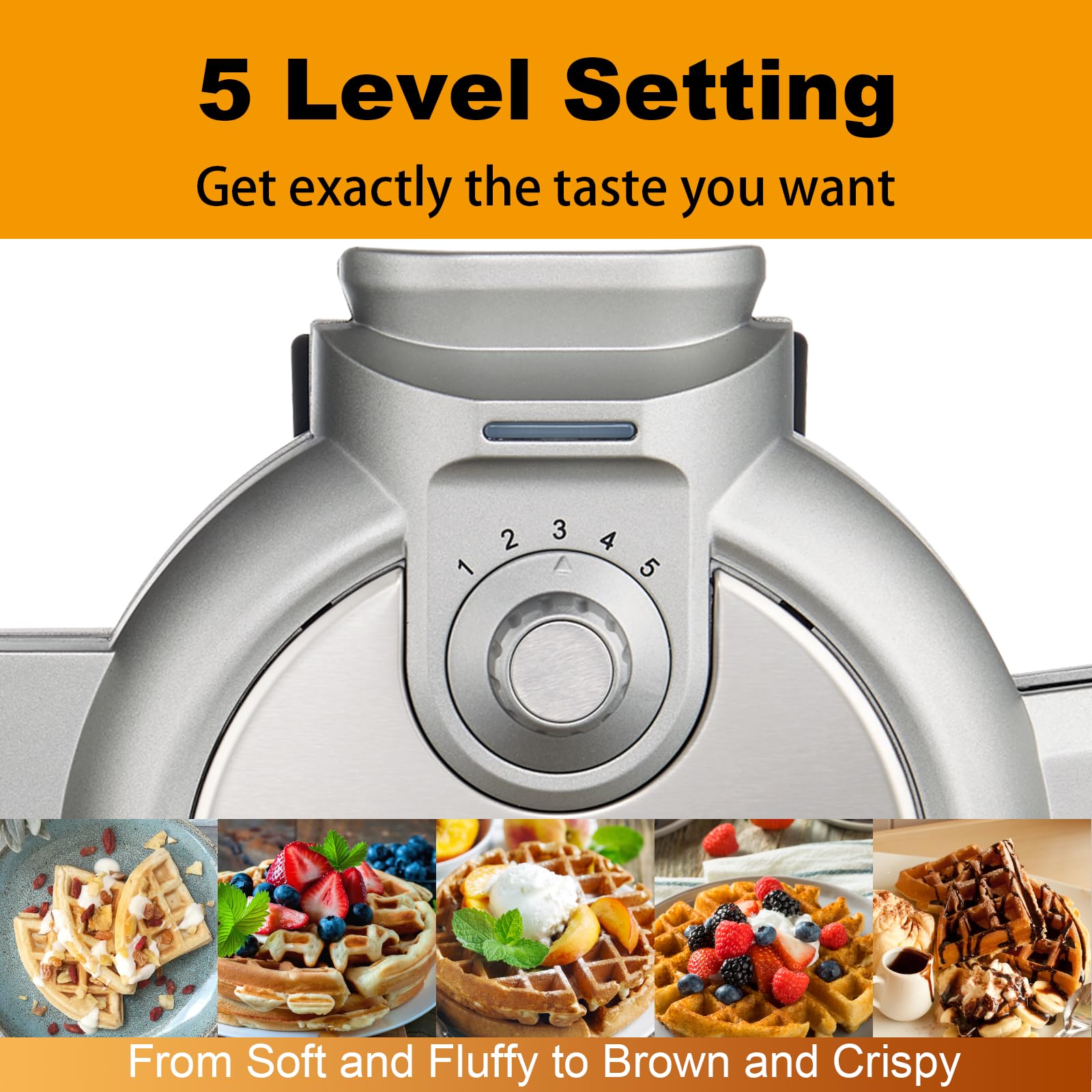 Vertical Belgian Waffle Maker with Non-Stick Plates - 800W Electric Waffle Iron with 5 Browning Settings & Precision-Pour Cup - Perfect for Breakfast, Brunch, and Family Gatherings (Silver)