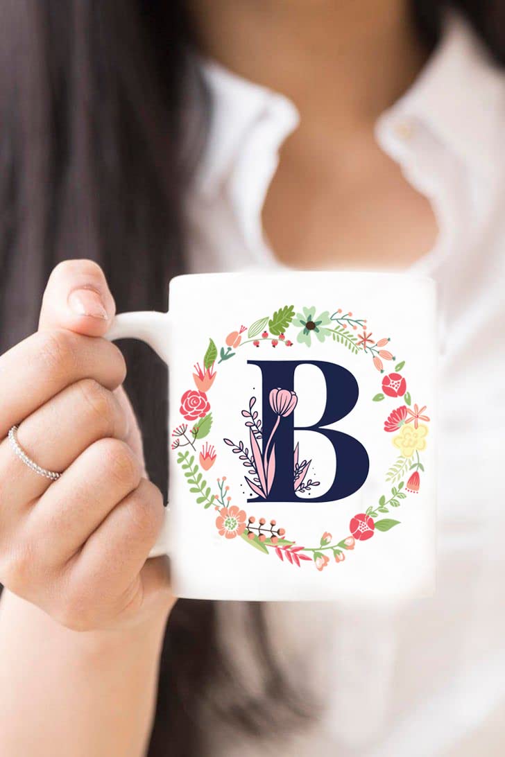 GIREESHM Ceramic Coffee Mug with Letter B Print - 350ML White Coffee Cup for Home, Office, or Gift - Perfect for Tea, Coffee, and Hot Beverages