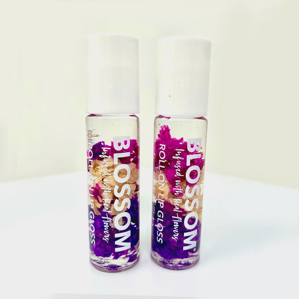 Blossom Roll On Lip Gloss with Real Flower Infusion - 2 Pack Hydrating Lip Gloss for Women, Natural & Shiny - Perfect for Daily Wear, Date Night & Special Occasions