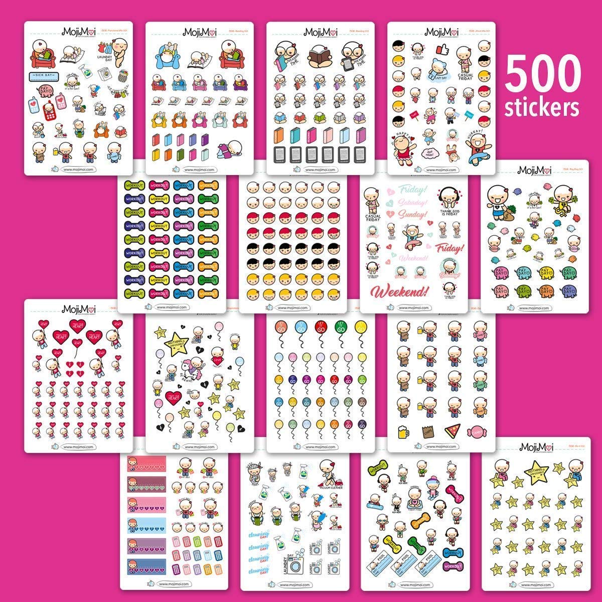 Cute Kawaii Planner Stickers Pack - Large Size for Life Planner, Happy Planner, Erin Condren, Kikki K & ECLP - Perfect for Journaling, Scrapbooking & DIY Planning
