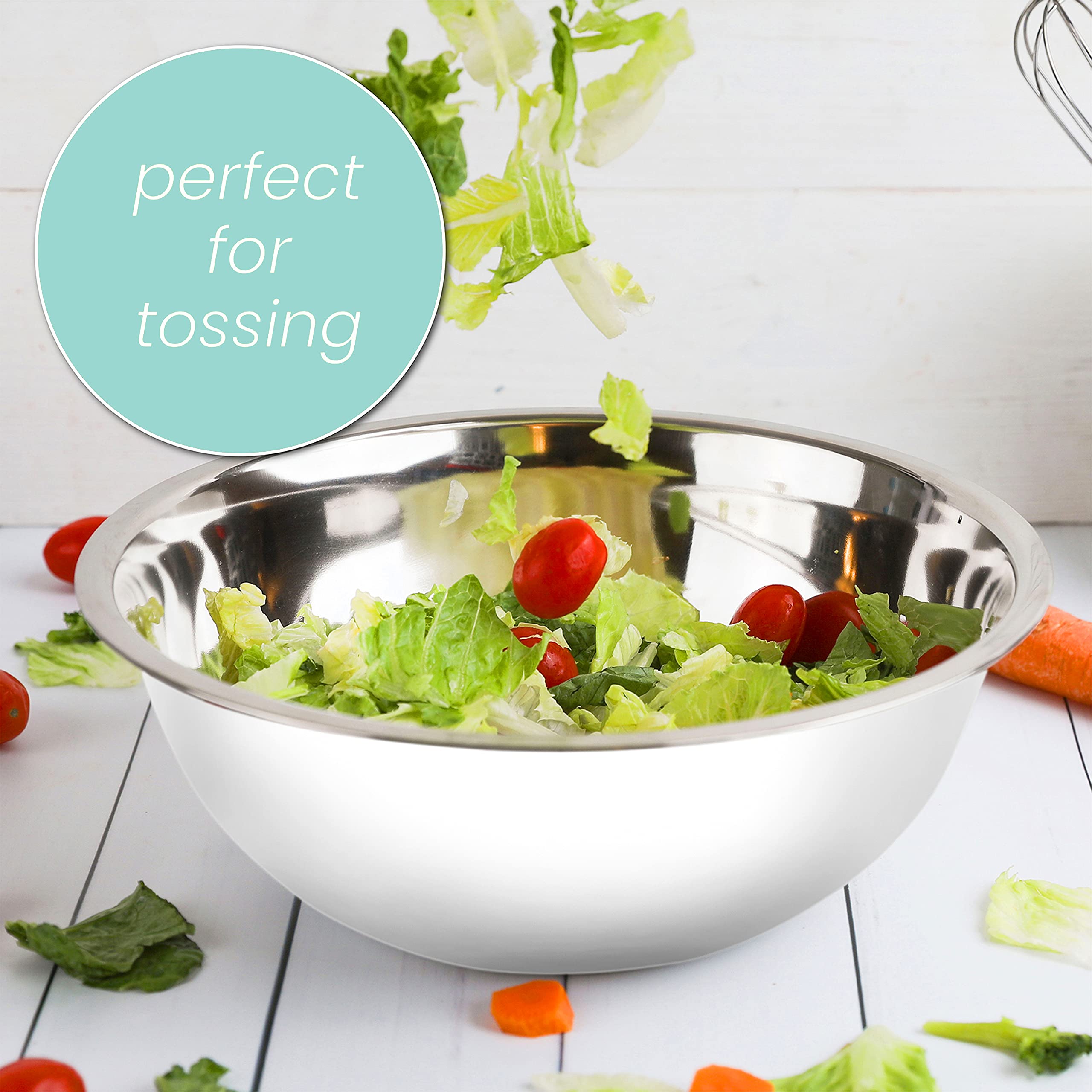 WHYSKO Stainless Steel Mixing Bowls Set - 5-Piece Heavy Duty Meal Prep Bowls for Kitchen, Refrigerator & Food Storage | Eco-Friendly, Reusable & Durable (White) | Perfect for Meal Prepping, Baking, Mixing & Organizing Ingredients