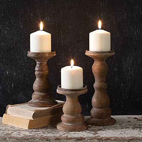Set of 3 Natural Wooden Pillar Candle Holders - Rustic Home Decor for Wedding, Table Centerpiece, and Holiday Decorations