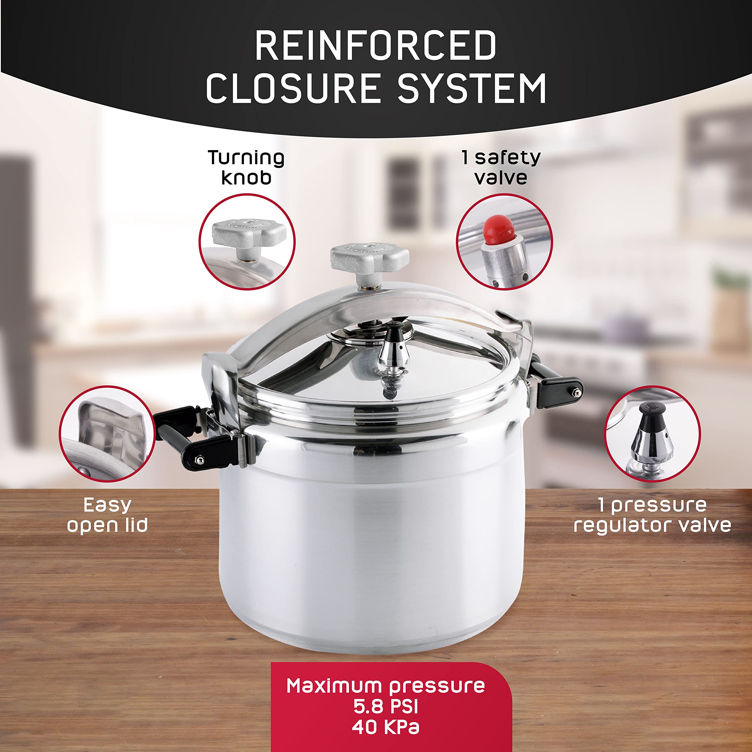 15.8-Quart Commercial-Grade Aluminum Pressure Cooker - Heavy Duty Universal Large Capacity Cookware with Safety Valve & Reinforced Handles - Perfect for Restaurants, Catering & Bulk Meal Prep