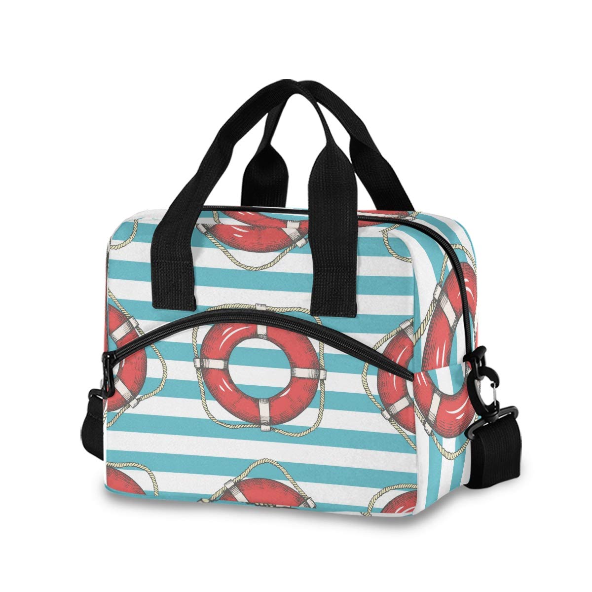 Insulated Lunch Bag for Women & Men - Hand Drawn Lifebuoy Stripes Design, Large Capacity Leakproof Lunch Tote with Removable Shoulder Strap | Perfect for Work, School, Picnics & Outdoor Activities