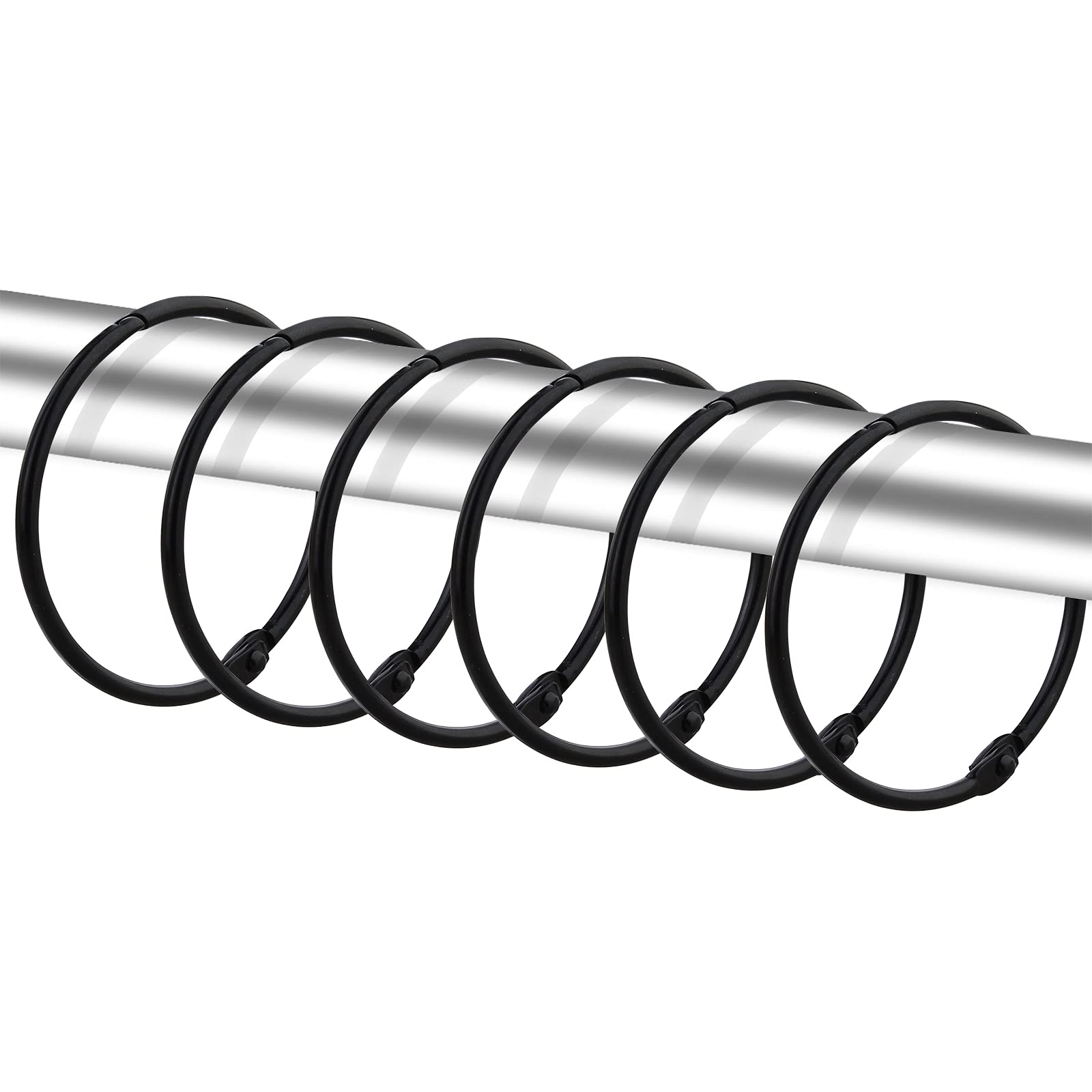 24 Pack Rustproof Metal Shower Curtain Rings - Decorative Round Hooks for Bathroom Shower Rods (Black) | Durable & Stylish Bathroom Accessories for Home, Hotel, and Apartment Use