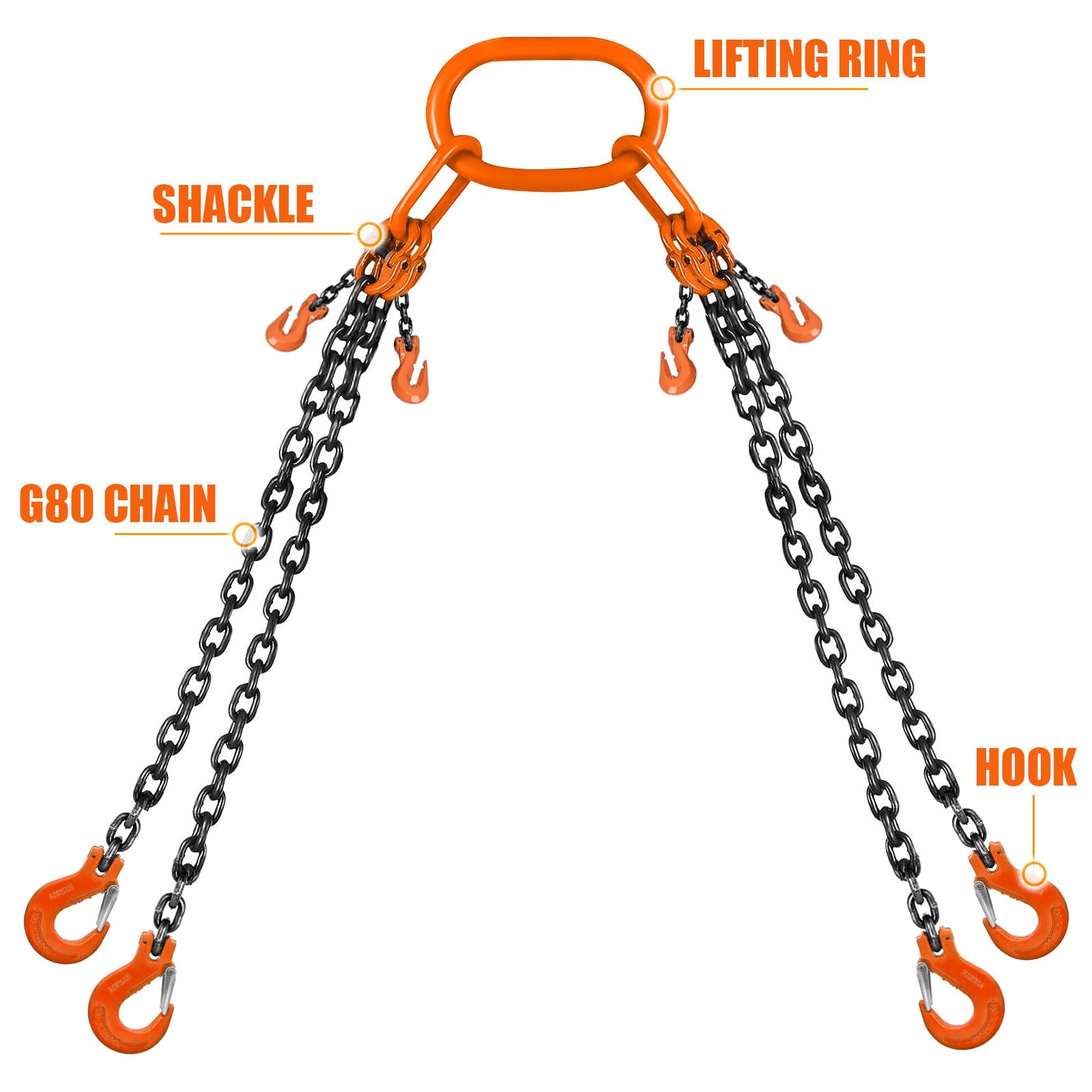 10Ft 4-Way 5/16 Inch 11000lbs Heavy Duty Lift Chain Sling with Hooks - 5 Ton Capacity for Construction, Towing & Industrial Material Handling