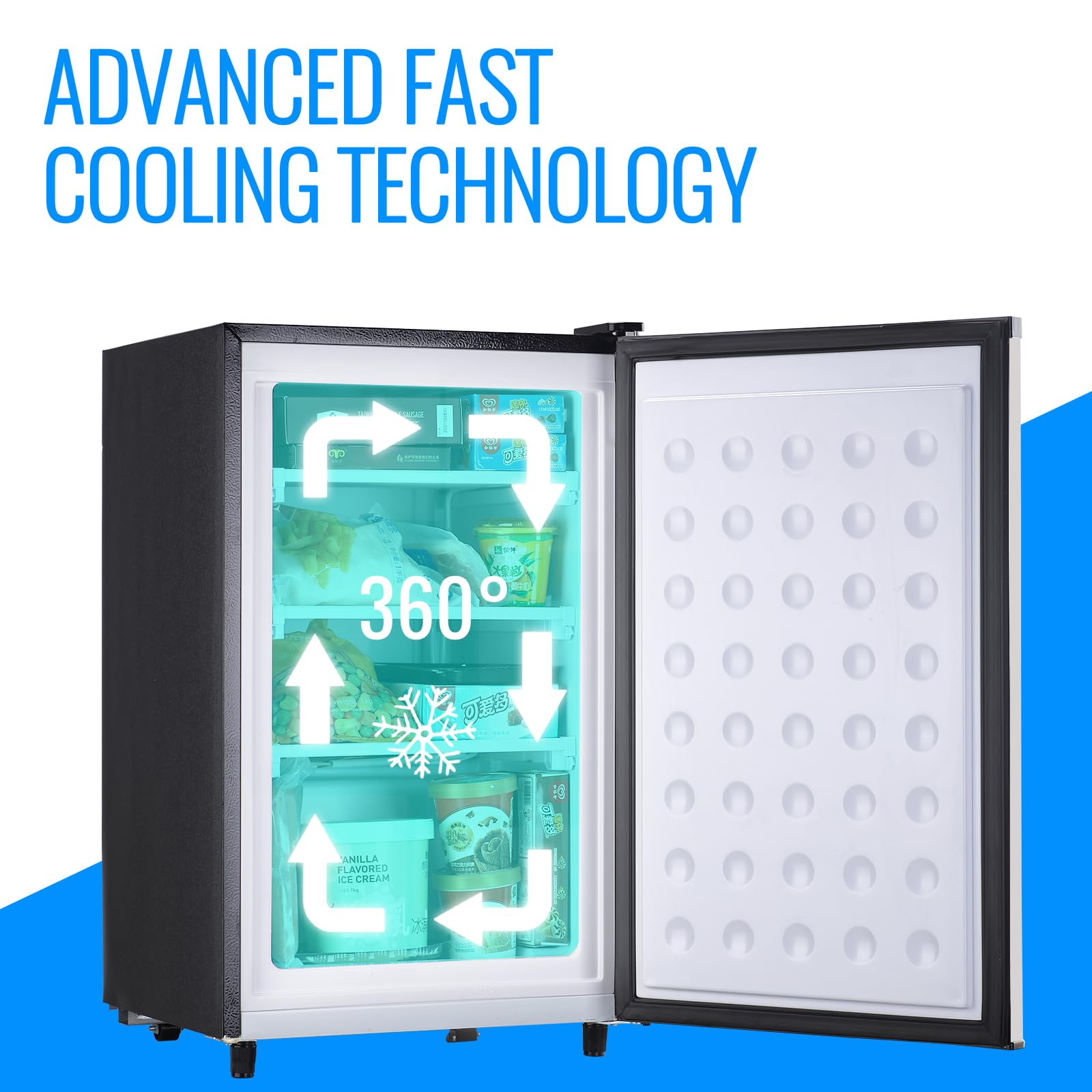 3.2 Cu.Ft Upright Freezer - 7 Adjustable Temperature Settings, Rapid Cooling Technology, Compact Single Door Design for Home, Kitchen, Dorm, Office, RV - Silver (Ideal for Frozen Food Storage & Space Saving)