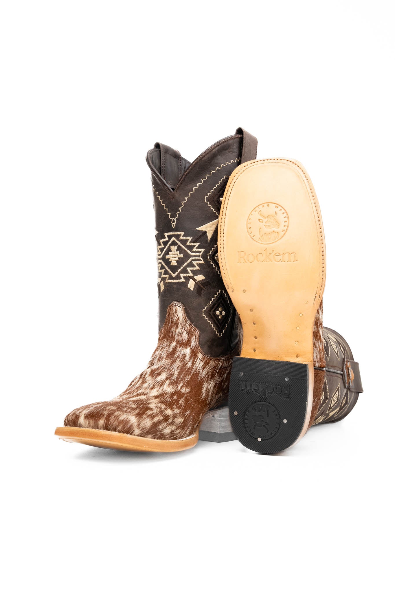 Authentic Men's Cowhide Square Toe Cowboy Boots - Size 7.5 - Western Style Boots for Rodeo, Country Dancing & Outdoor Adventures
