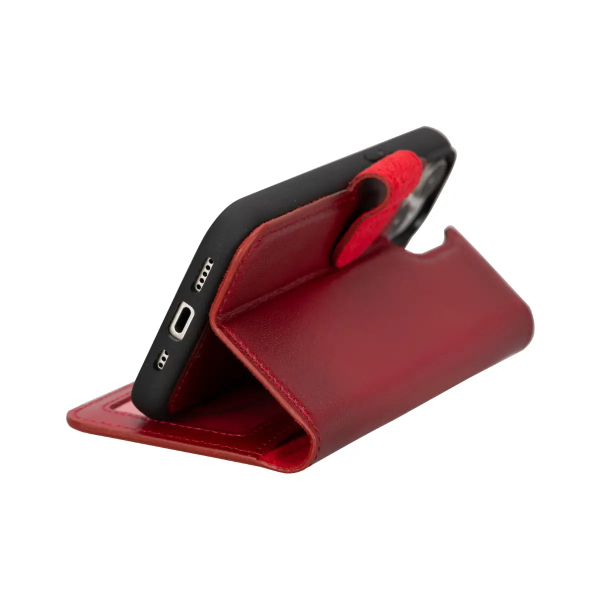 Premium Burnished Red Leather Magnetic Case for iPhone 15 - Slim Protective Cover with Strong MagSafe Compatibility | Perfect for Work, Travel & Everyday Use