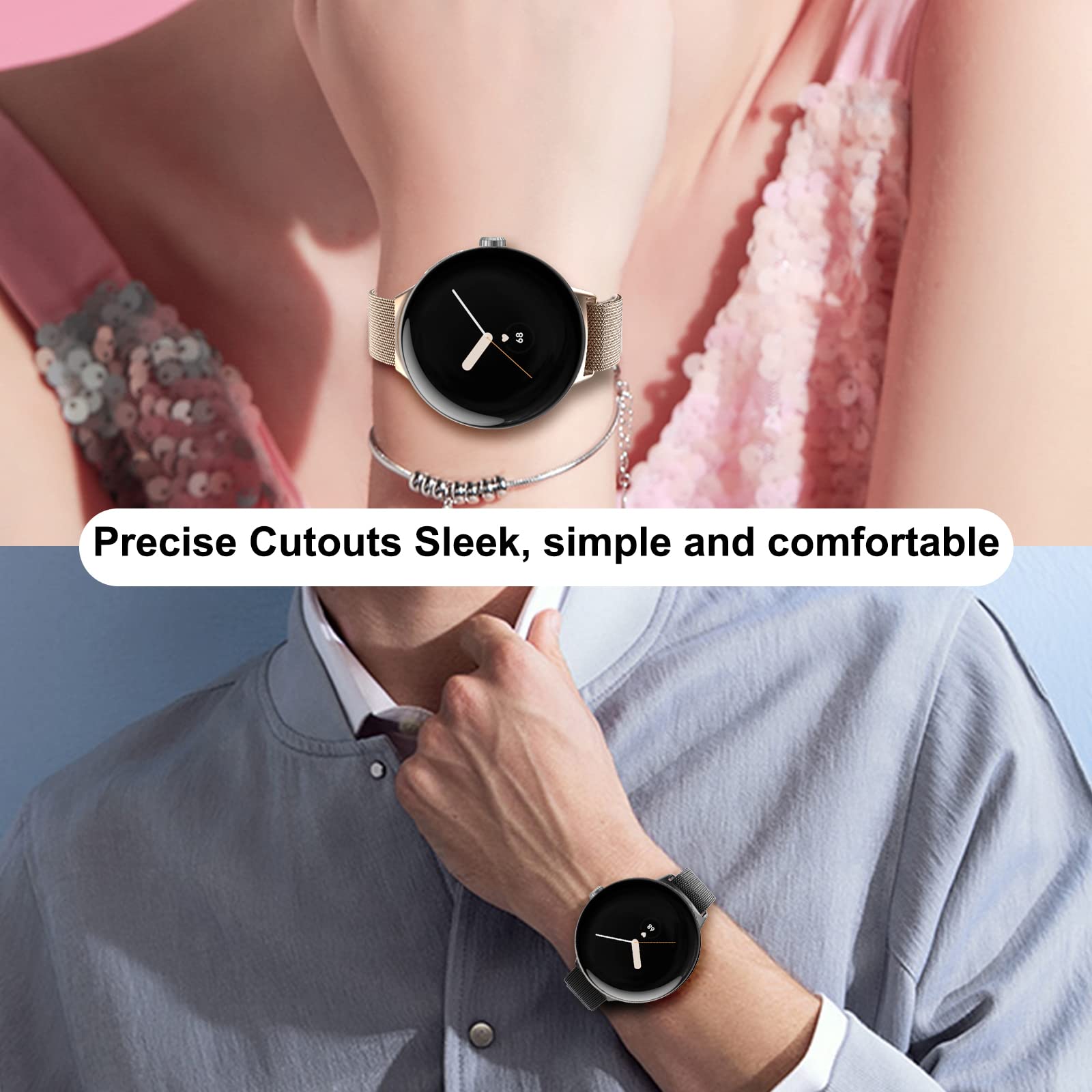 HASDON Magnetic Metal Watch Band for Google Pixel Watch 2/1 - Stainless Steel Mesh Adjustable Strap for Men & Women - Black Loop Replacement Wristband - Perfect for Work, Gym & Everyday Wear