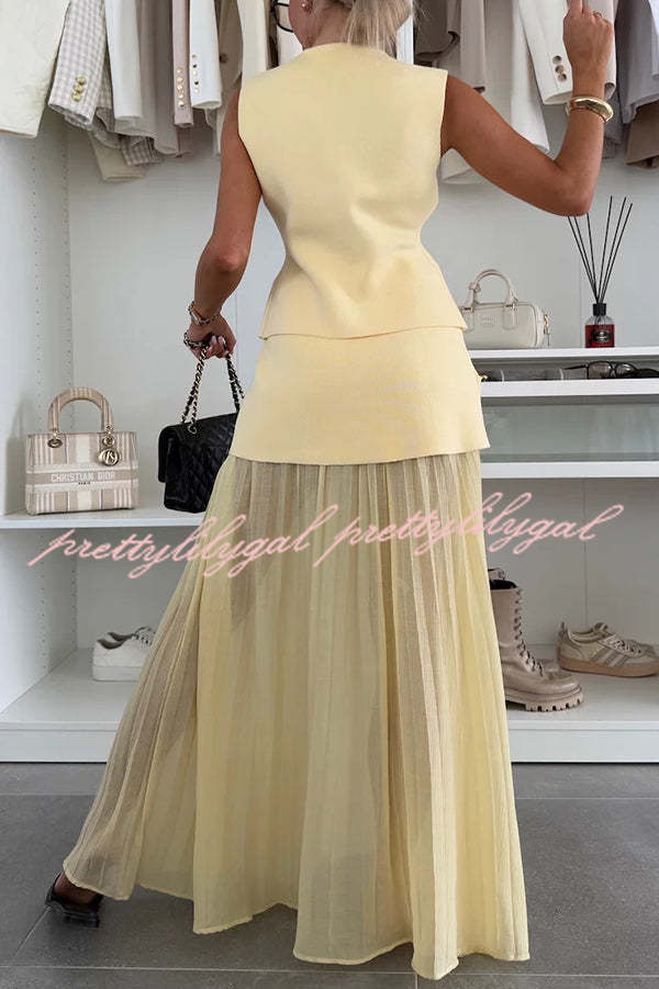 Elegant Knit & Tulle Elastic Waist Pleated Maxi Skirt for Women - Boho Chic Flowy Long Skirt for Summer, Beach, Parties & Special Occasions