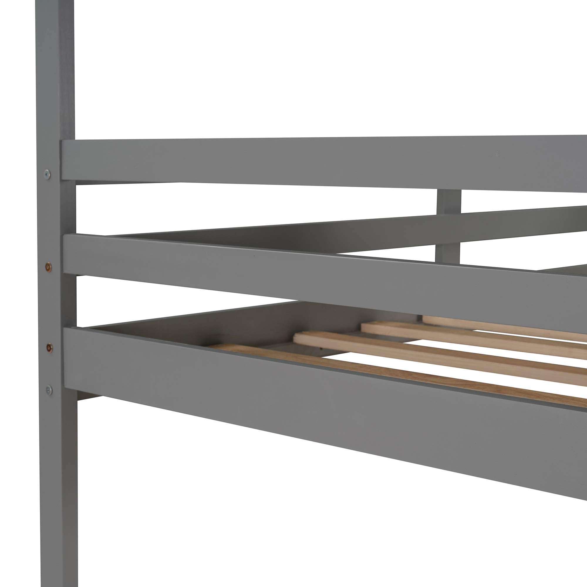 House-Shaped Twin Over Twin Low Wood Bunk Bed for Kids & Toddlers - Gray with Roof, Window, Guardrail & Ladder | Safe Kids Bedroom Furniture for Small Spaces, Sleepovers & Shared Rooms