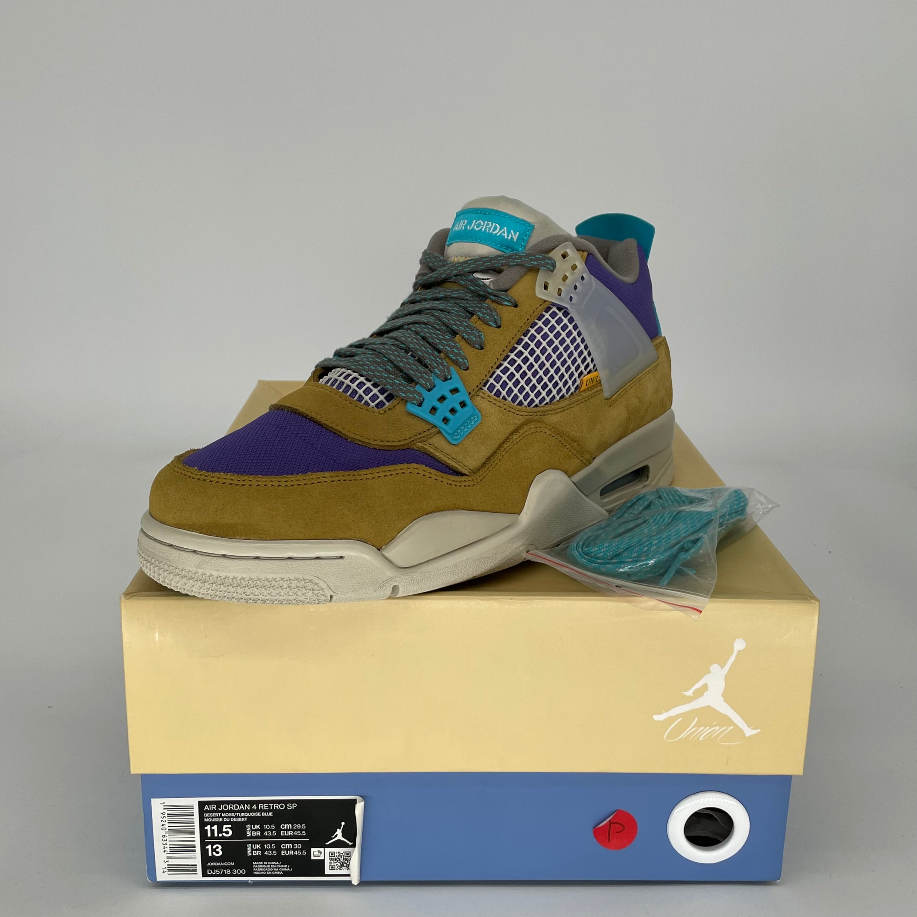 AIR JORDAN 4 UNION DESERT MOSS Sneakers Men's Size 11.5 DJ5718-300 - Retro Basketball Shoes for Streetwear & Casual Outfits