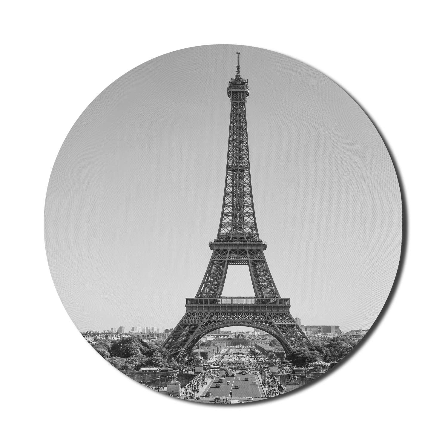 Ambesonne Vintage Eiffel Tower Mouse Pad - 8 Inch Round Non-Slip Rubber Gaming Mousepad with Greyscale Paris Monument Design, Dark Grey & Taupe - Perfect for Office, Home & Gaming Computers
