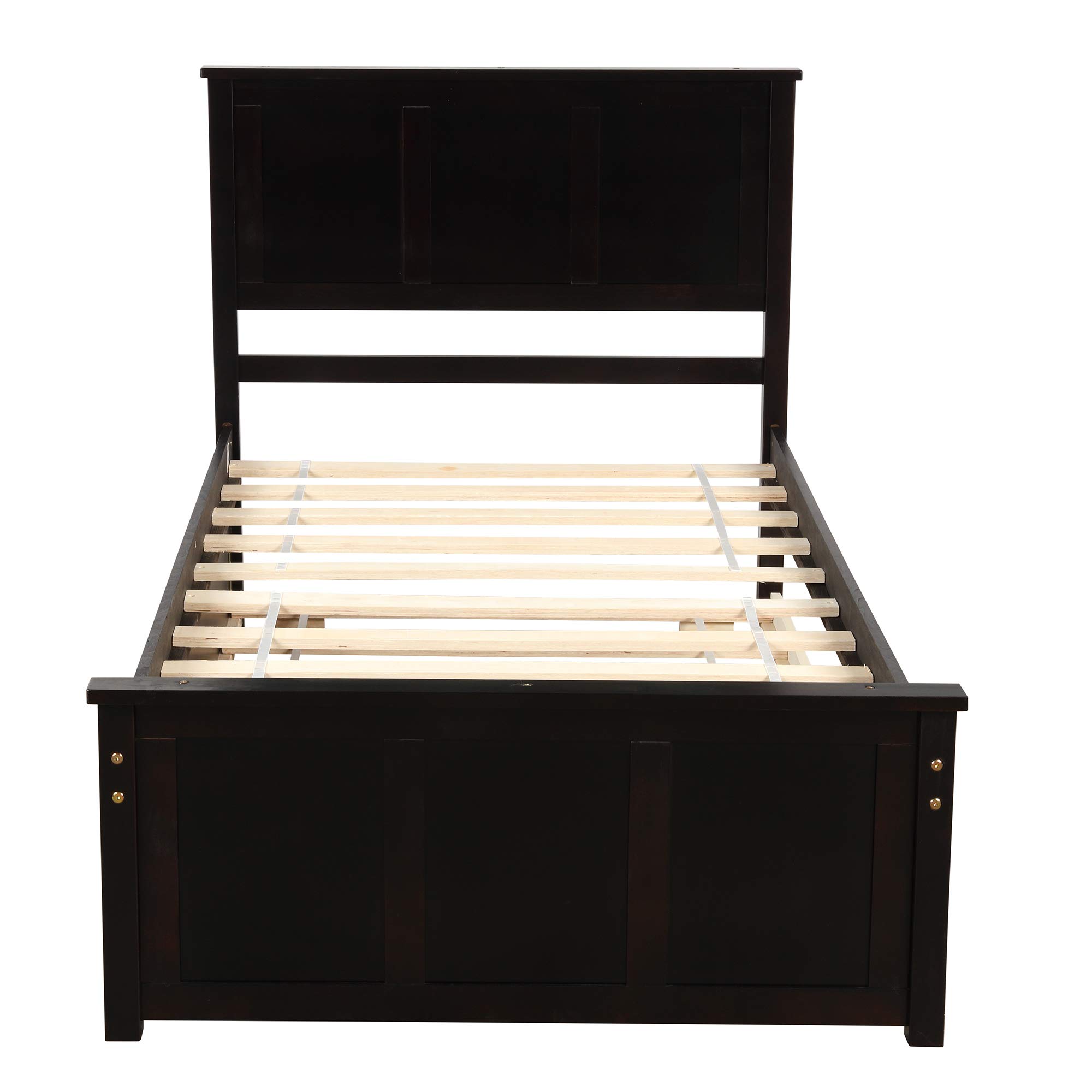 Twin Platform Bed with Trundle, Wood Slat Support - No Box Spring Needed for Kids & Guest Rooms