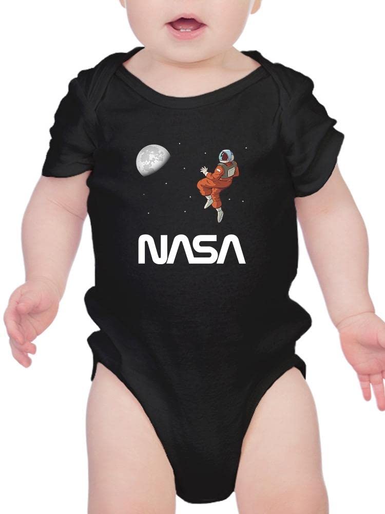 NASA Astronaut Moon Gazing Baby Bodysuit - Black Newborn Outfit for Space-Themed Nursery & Photo Shoots