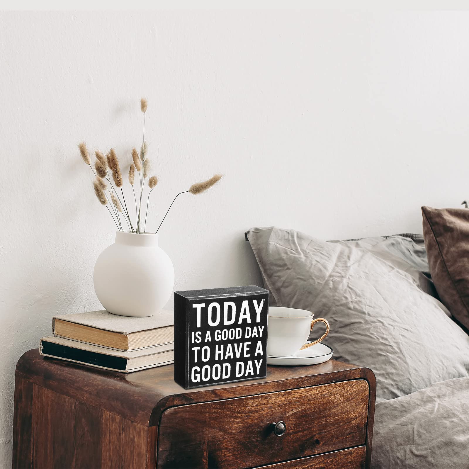 Today Is a Good Day to Have a Good Day - Motivational Wooden Office Desk Sign - Funny Farmhouse Decor - Inspirational Gift for Women - Black Backing - Perfect for Home Office, Shelf & Workspace Decor