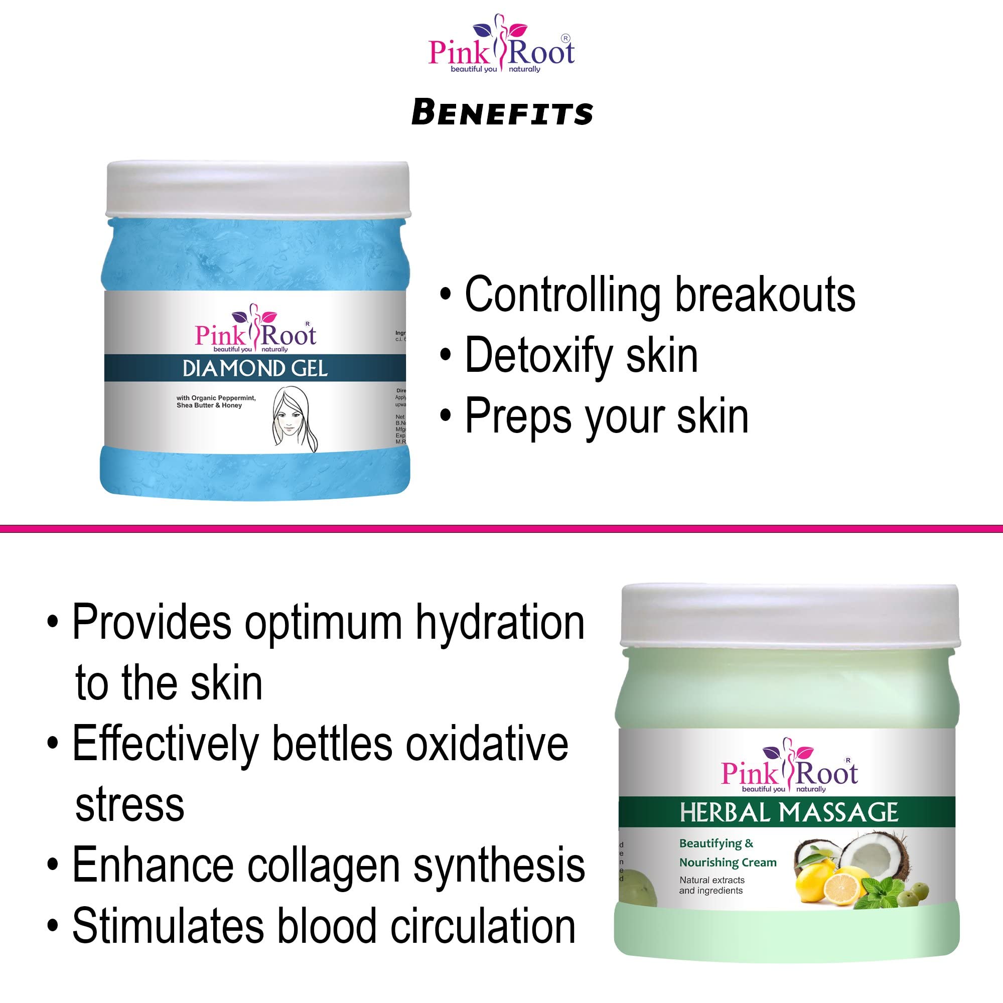 Premium Pink Root Diamond Gel 500g with Herbal Massage Cream 500g - Professional Hair Care Treatment for Stronger Roots & Scalp Health | Perfect for Home Spa & Salon Use